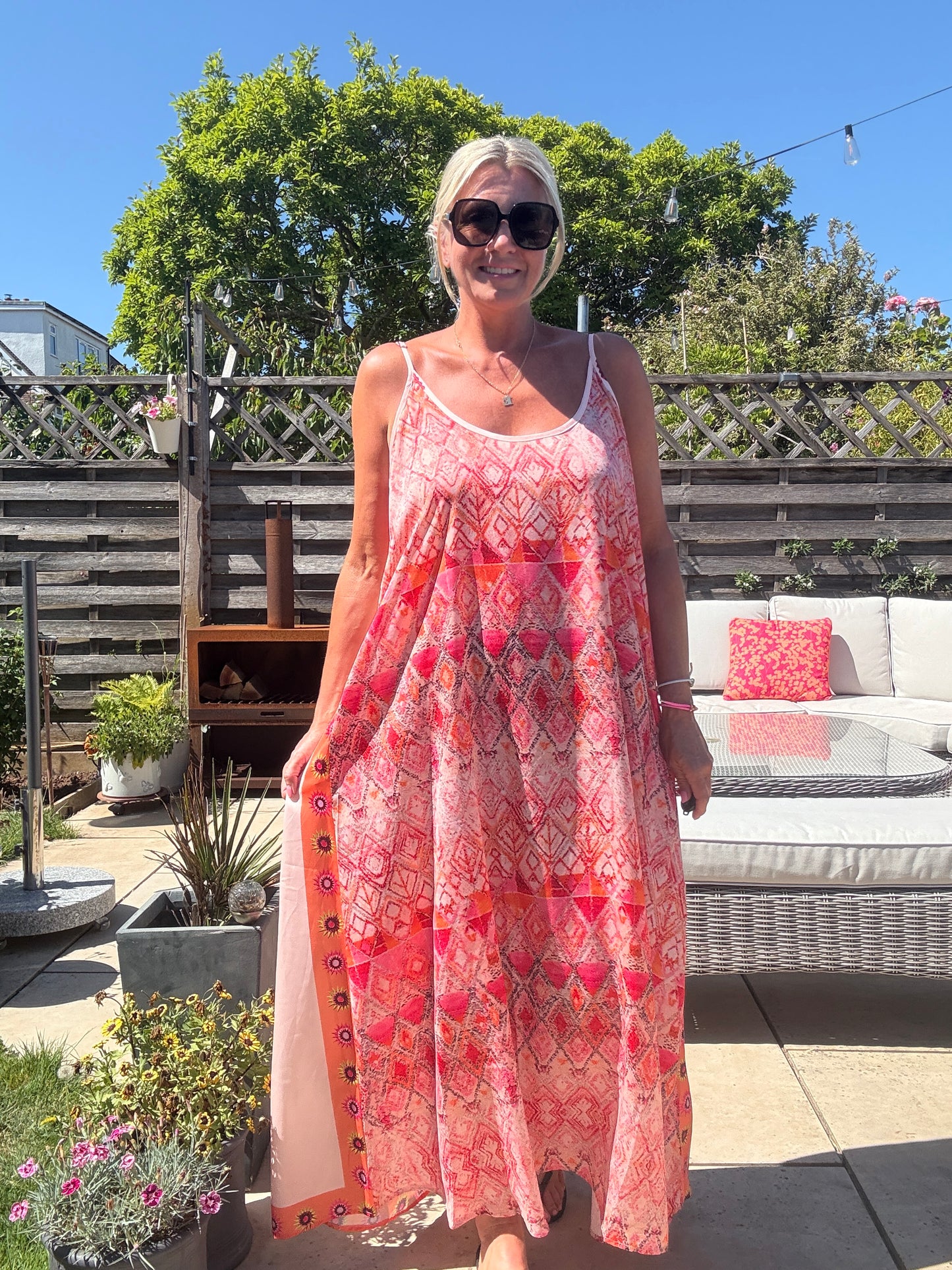 Melina Coral Strappy Contrast Back Maxi Dress