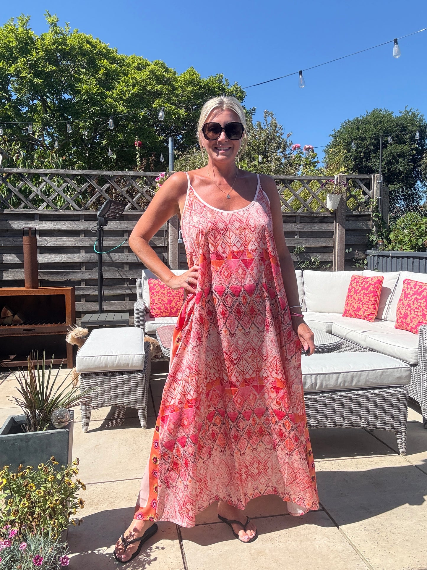 Melina Coral Strappy Contrast Back Maxi Dress