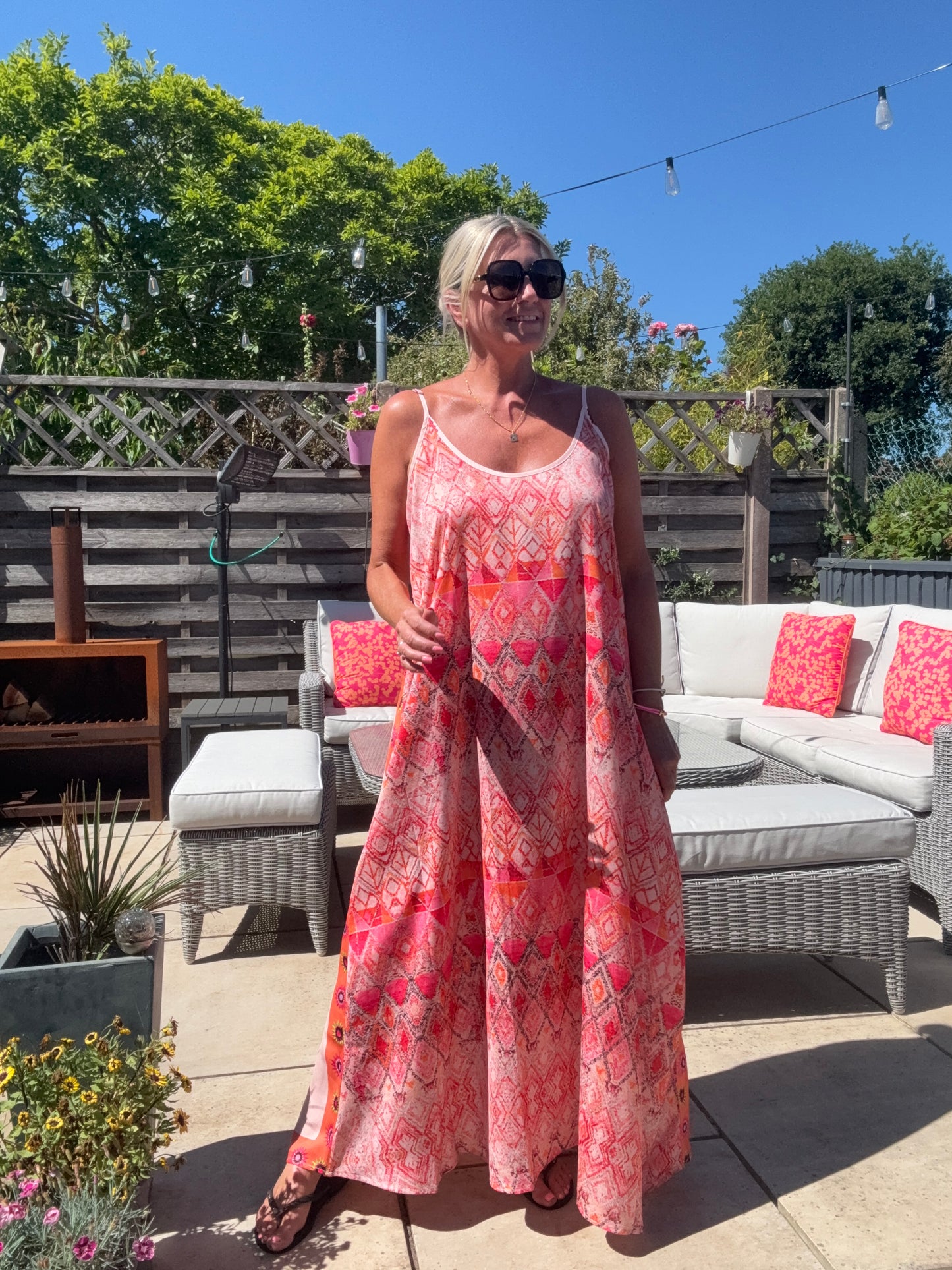 Melina Coral Strappy Contrast Back Maxi Dress