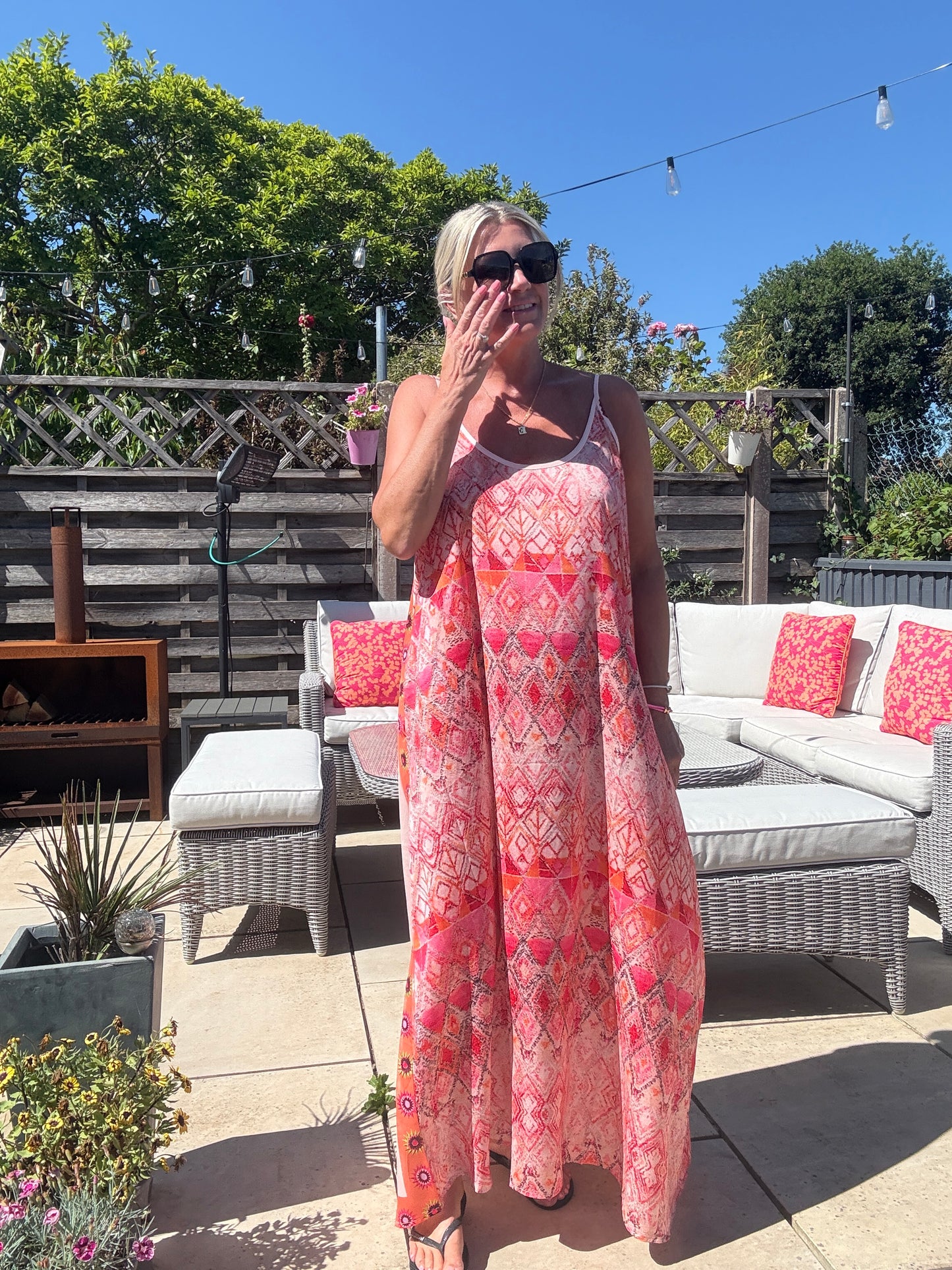Melina Coral Strappy Contrast Back Maxi Dress