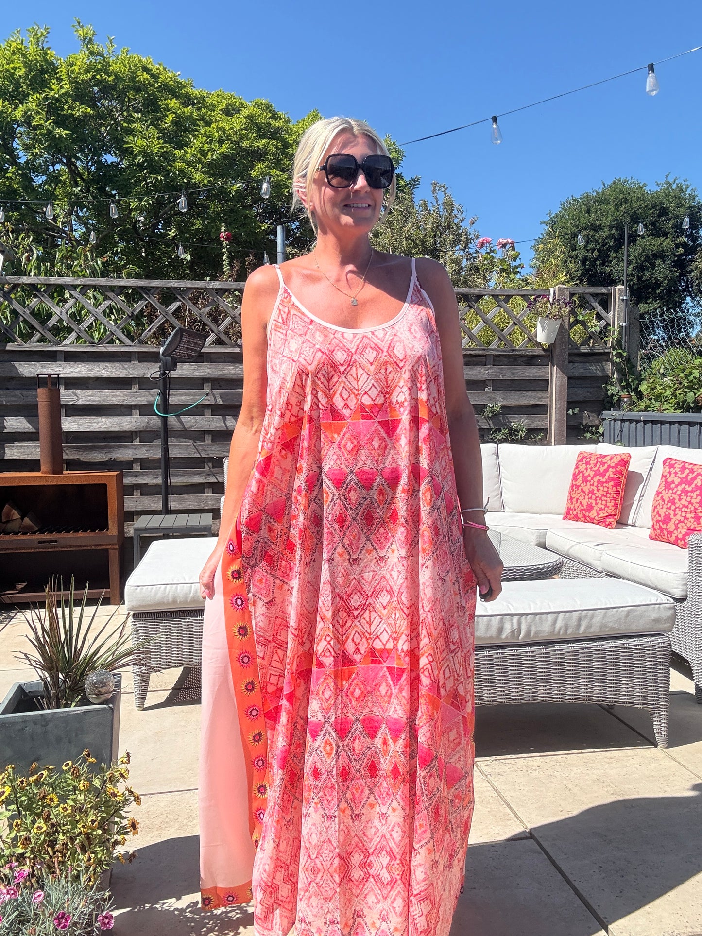 Melina Coral Strappy Contrast Back Maxi Dress