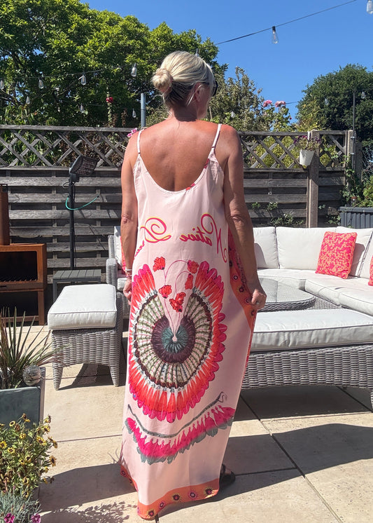 Melina Coral Strappy Contrast Back Maxi Dress