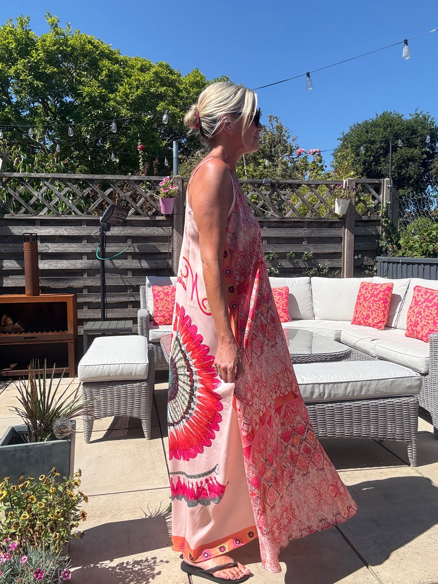 Melina Coral Strappy Contrast Back Maxi Dress