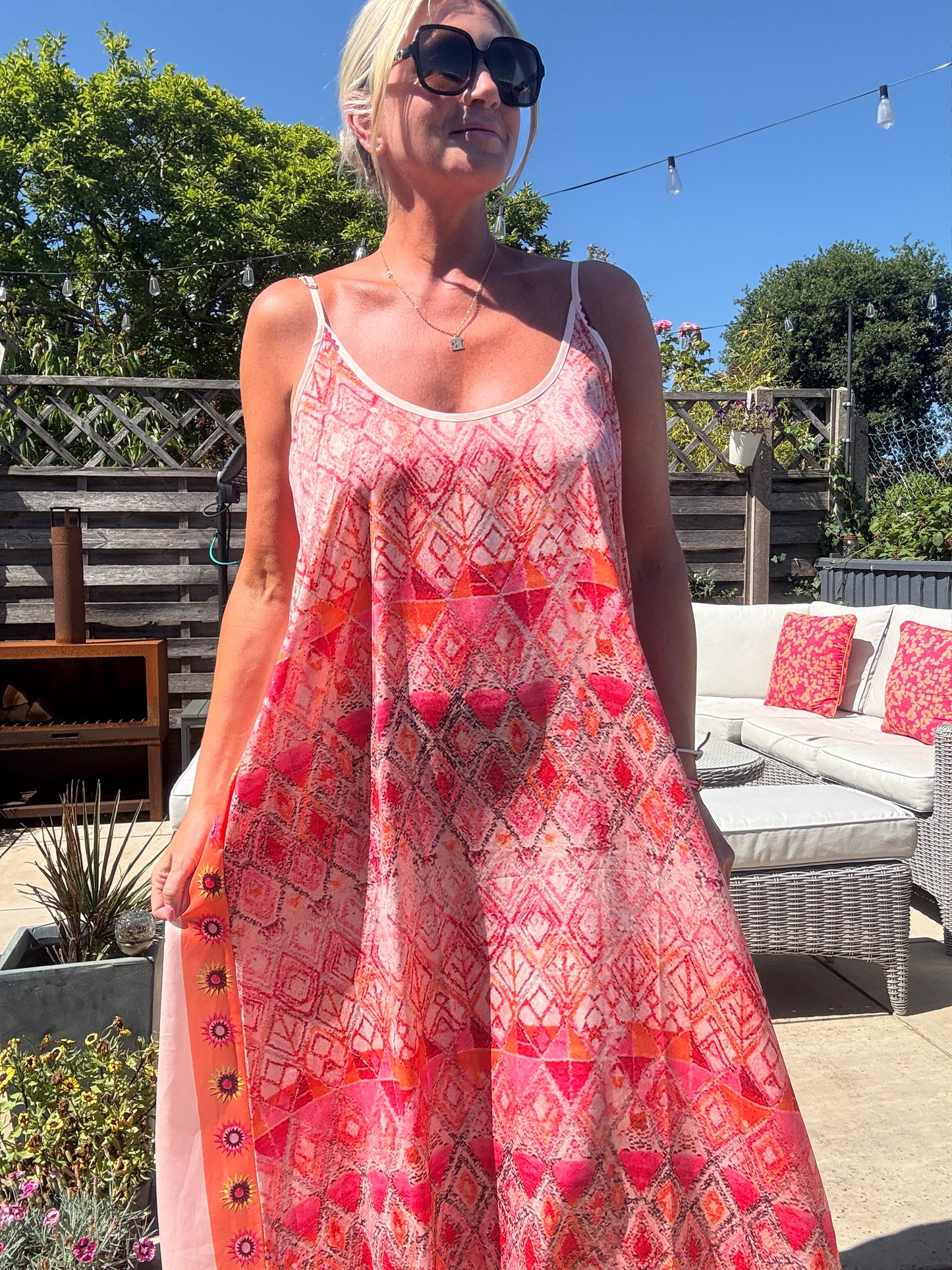 Melina Coral Strappy Contrast Back Maxi Dress