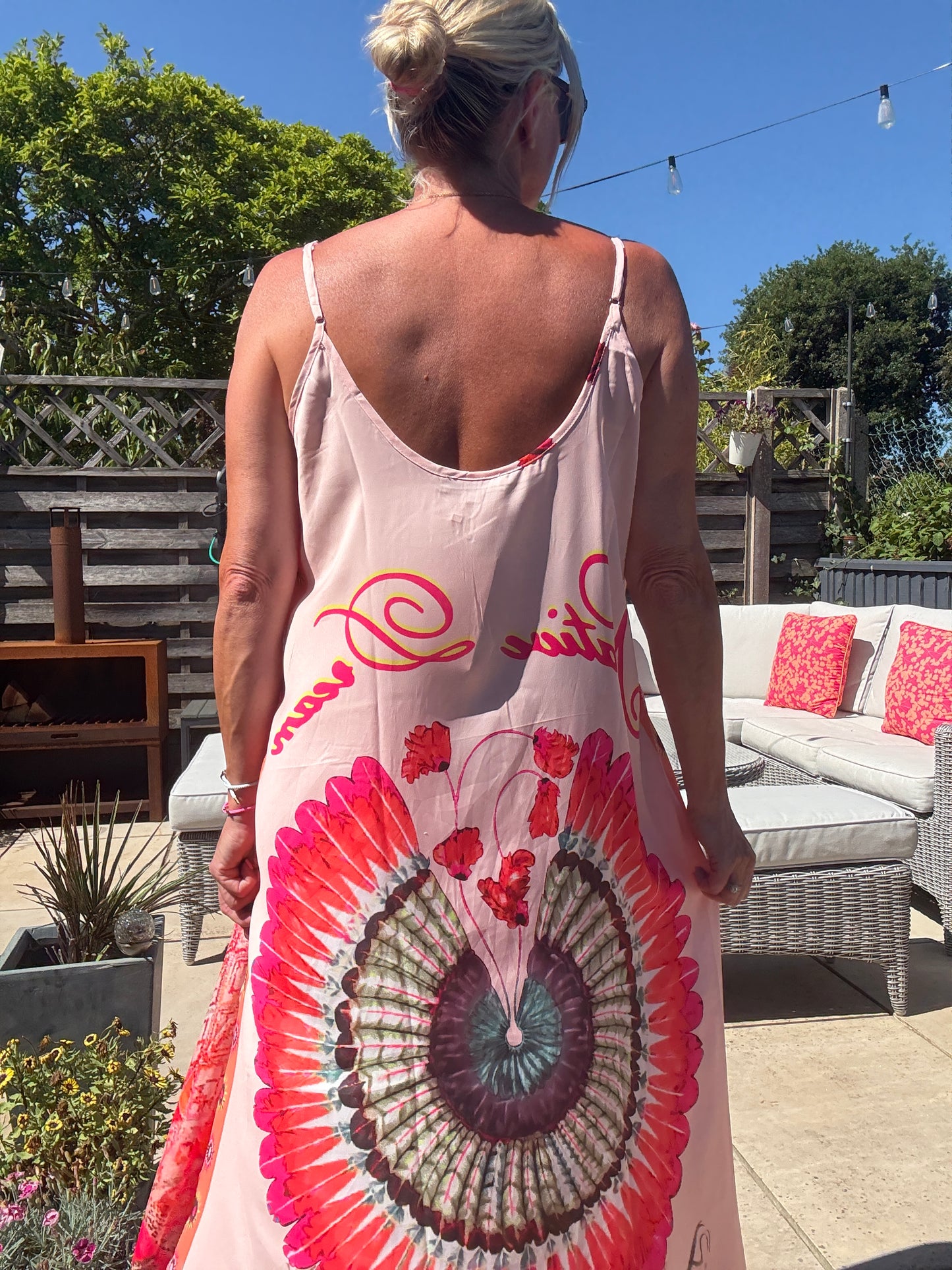 Melina Coral Strappy Contrast Back Maxi Dress
