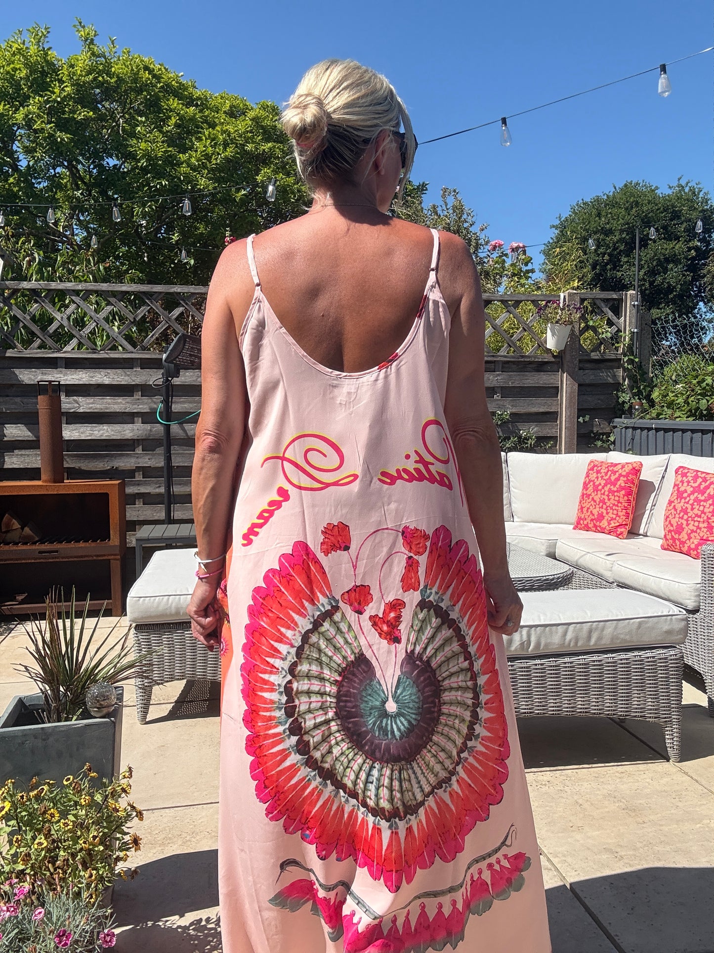 Melina Coral Strappy Contrast Back Maxi Dress