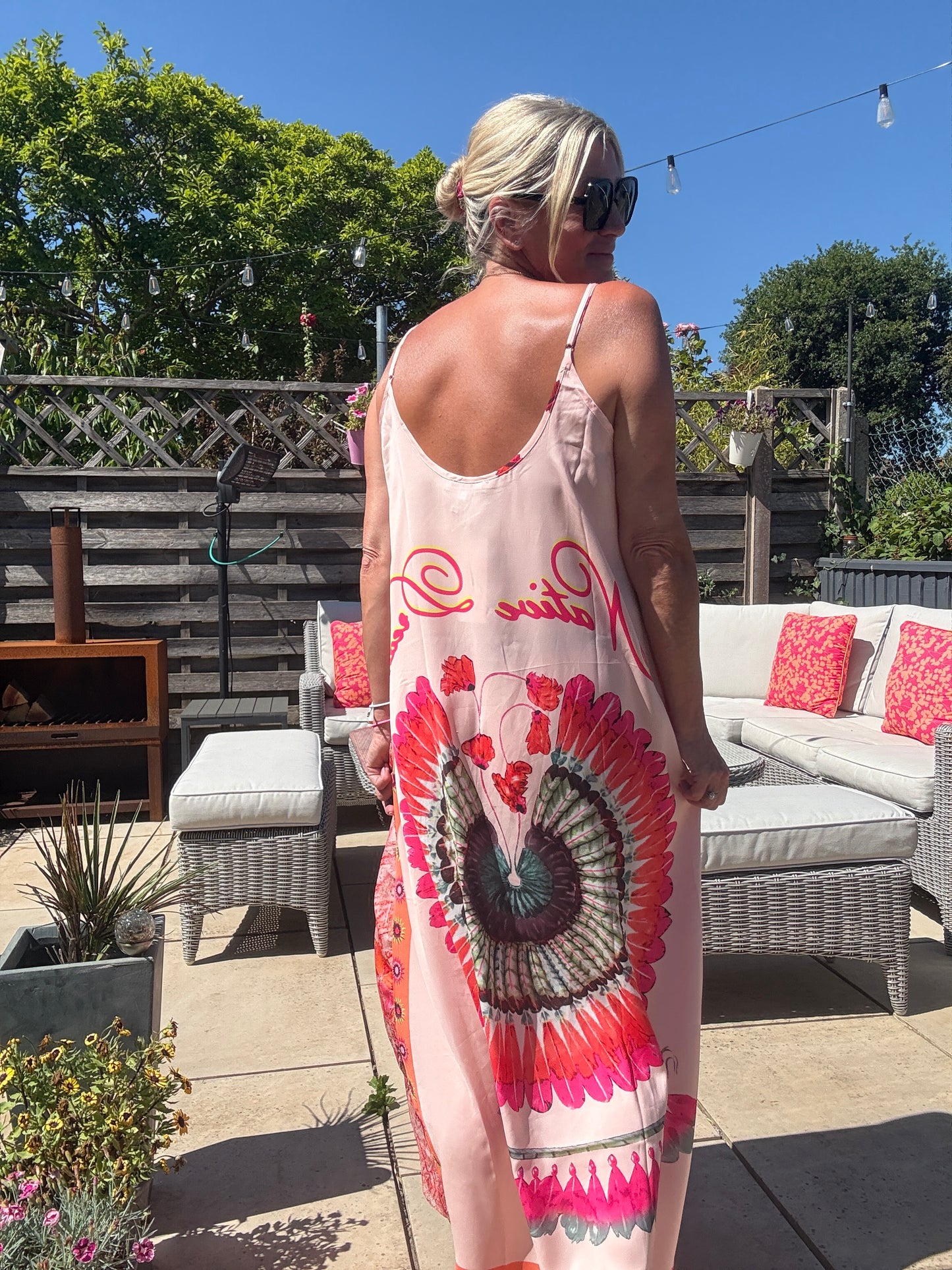 Melina Coral Strappy Contrast Back Maxi Dress