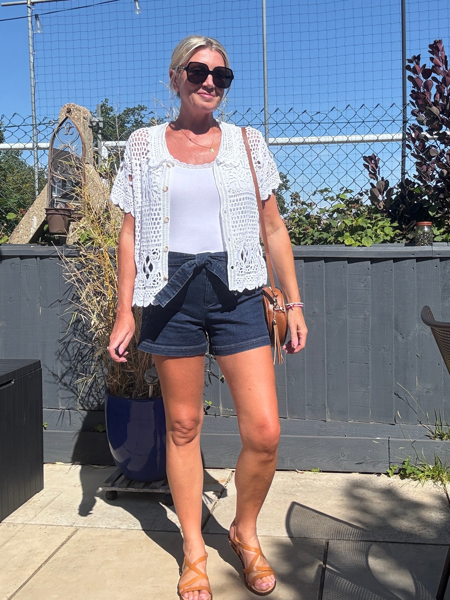 Madison Dark Blue Tie Belt Denim Shorts