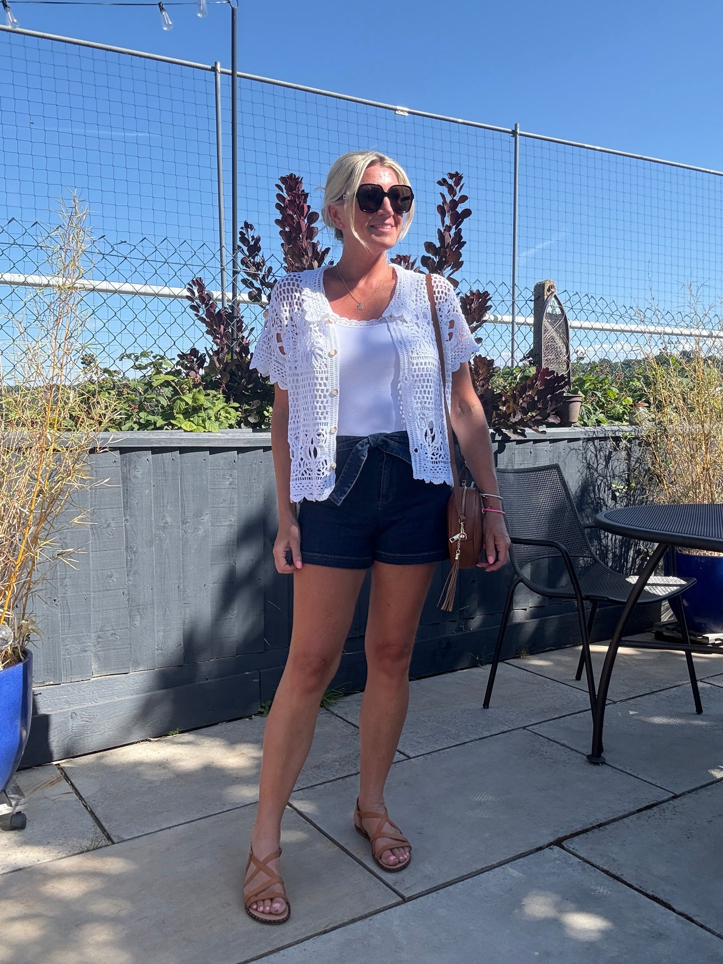 Madison Dark Blue Tie Belt Denim Shorts