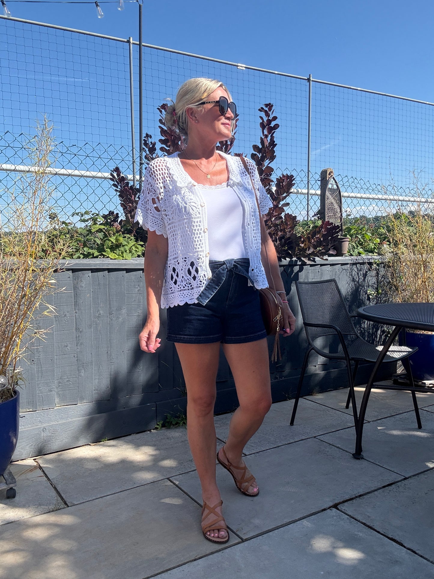Madison Dark Blue Tie Belt Denim Shorts