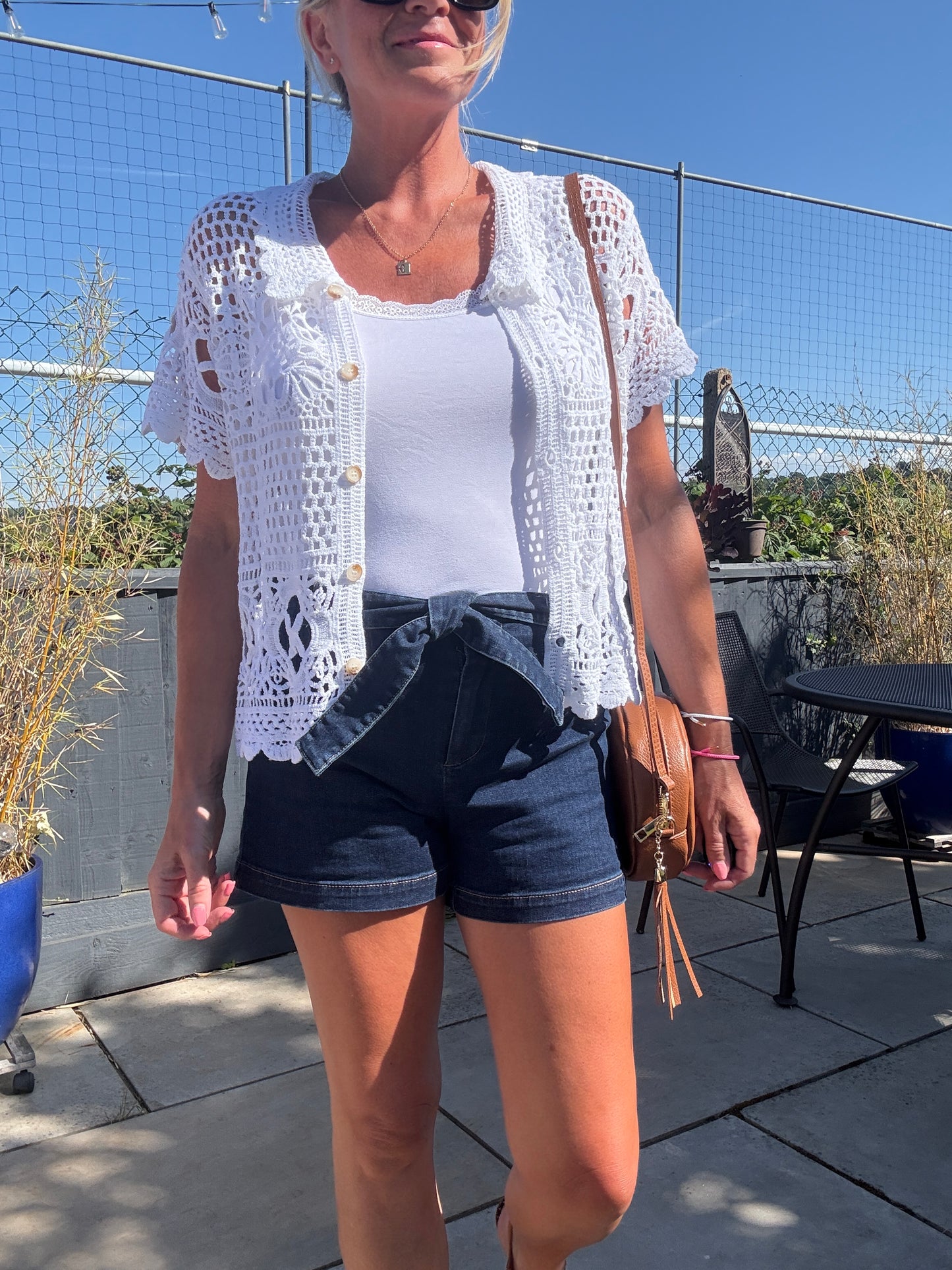 Madison Dark Blue Tie Belt Denim Shorts