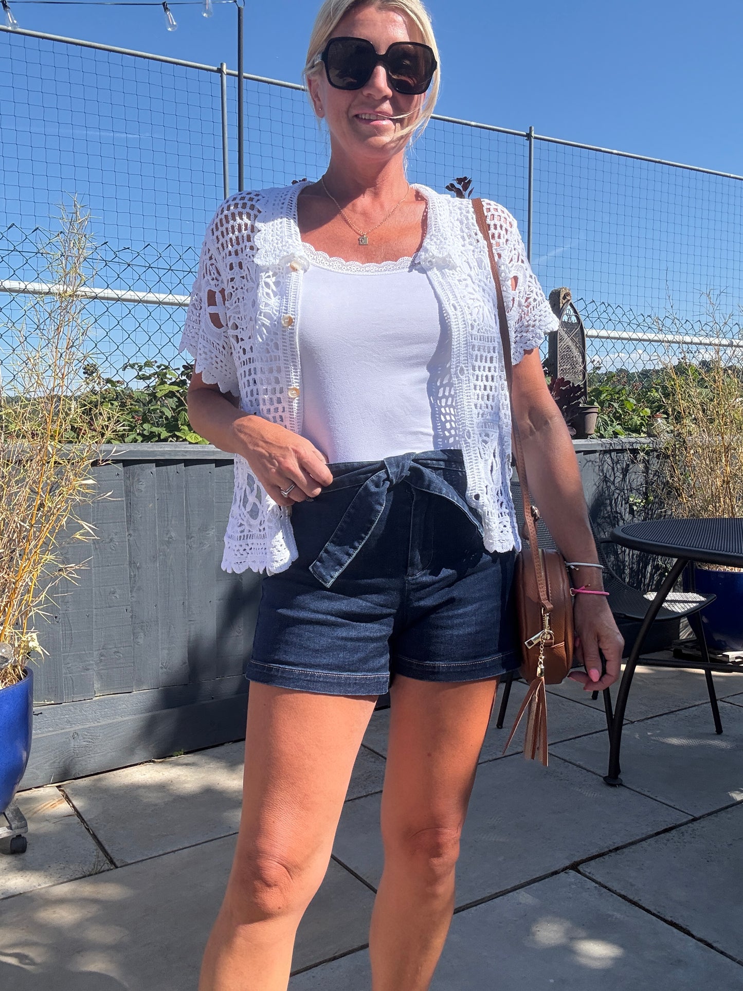 Madison Dark Blue Tie Belt Denim Shorts