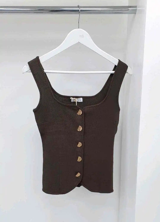 Chocolate Scoop Neck Gold Button Waistcoat