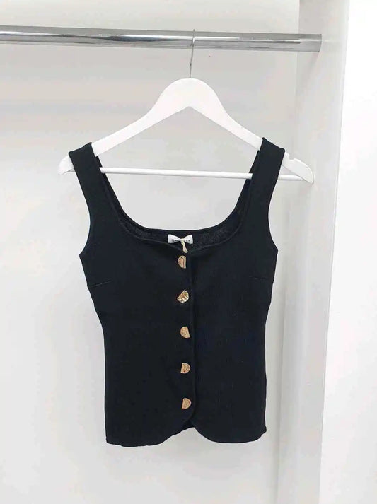 Black Scoop Neck Gold Button Waistcoat