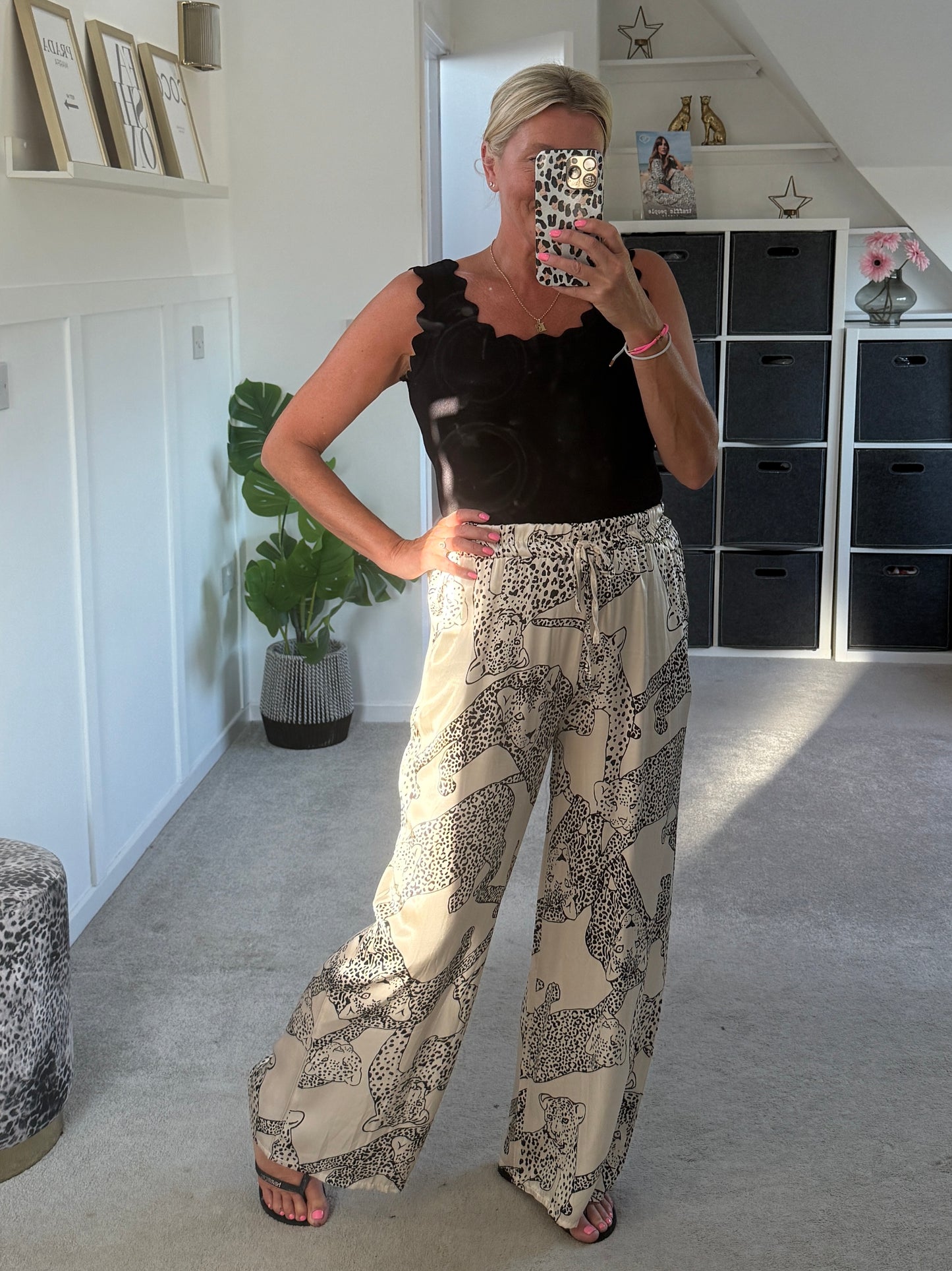 Katy Puma Print Wide Leg Trousers