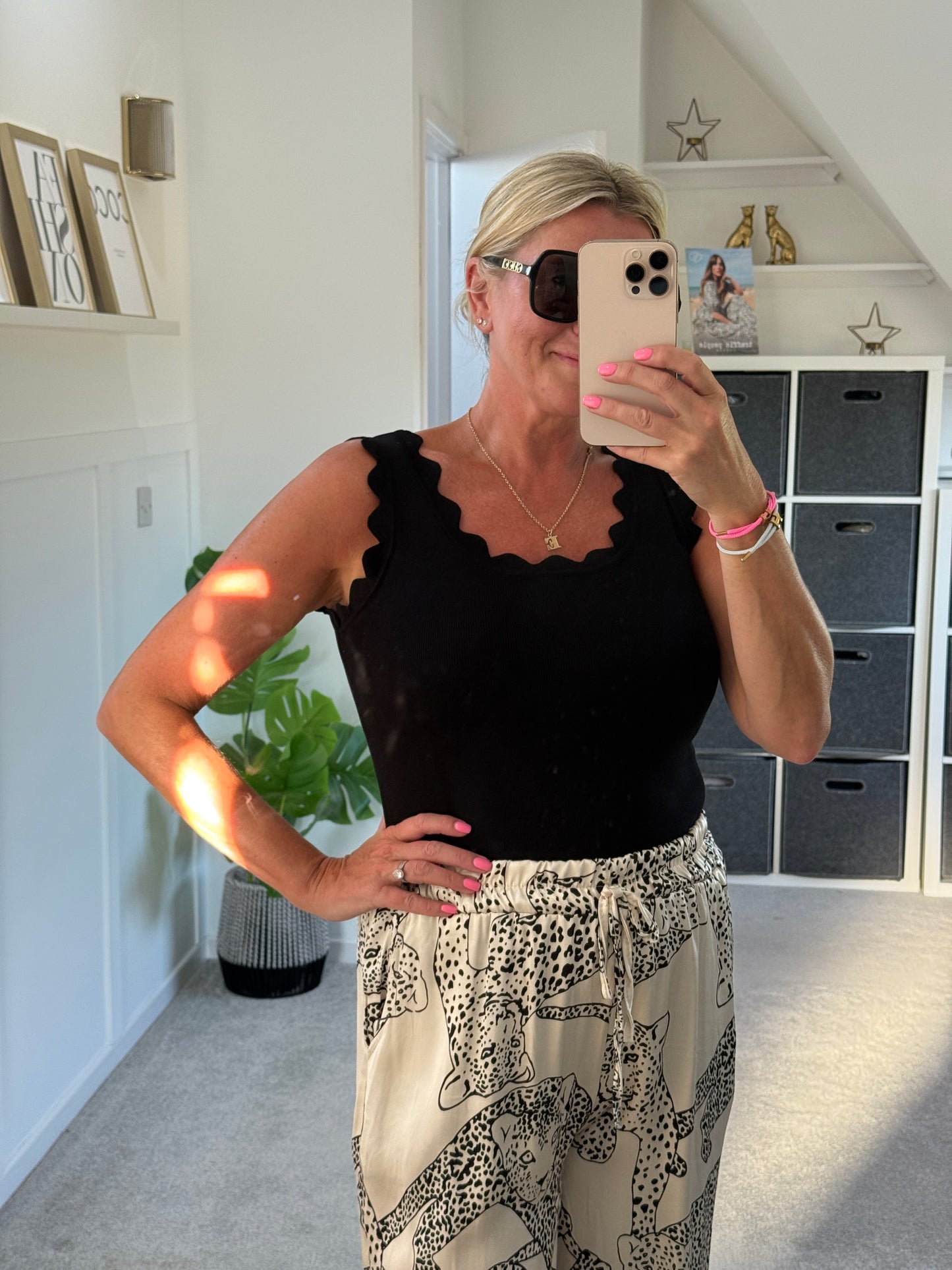 Black Scallop Edge Vest Top