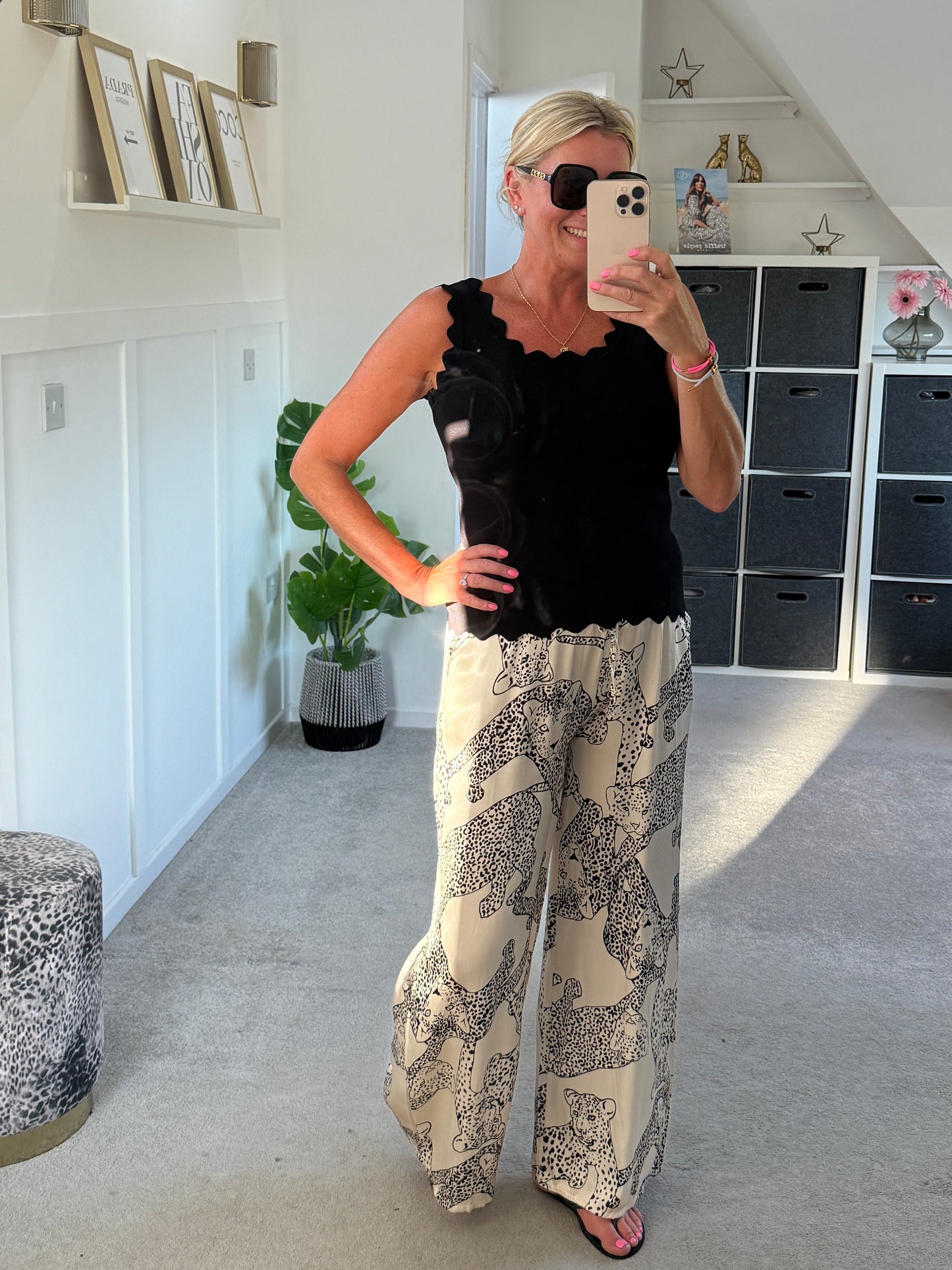 Katy Puma Print Wide Leg Trousers