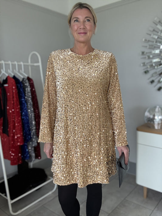 Gold Sequin Satin Bow Back Dress