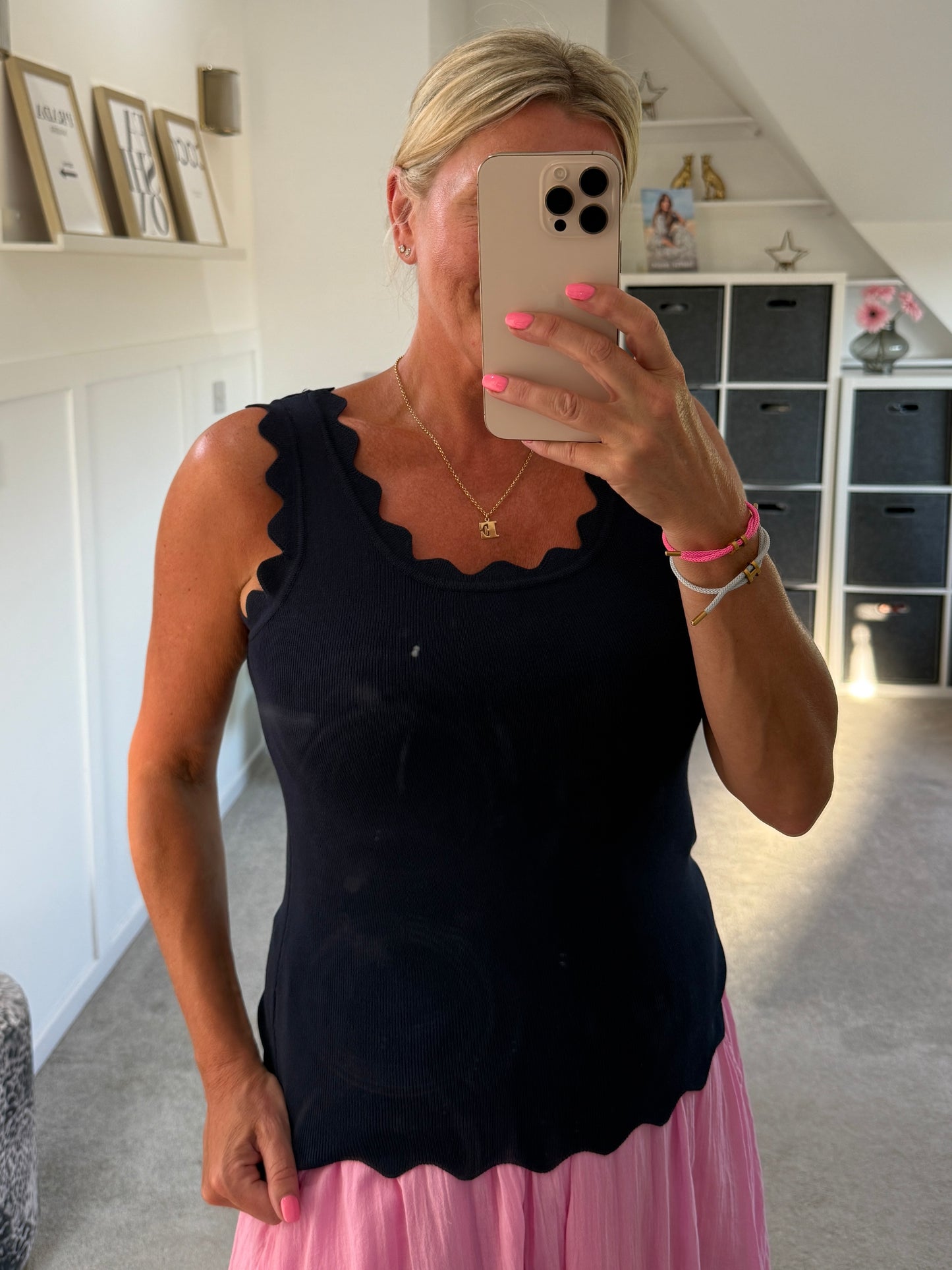 Navy Scallop Edge Vest Top