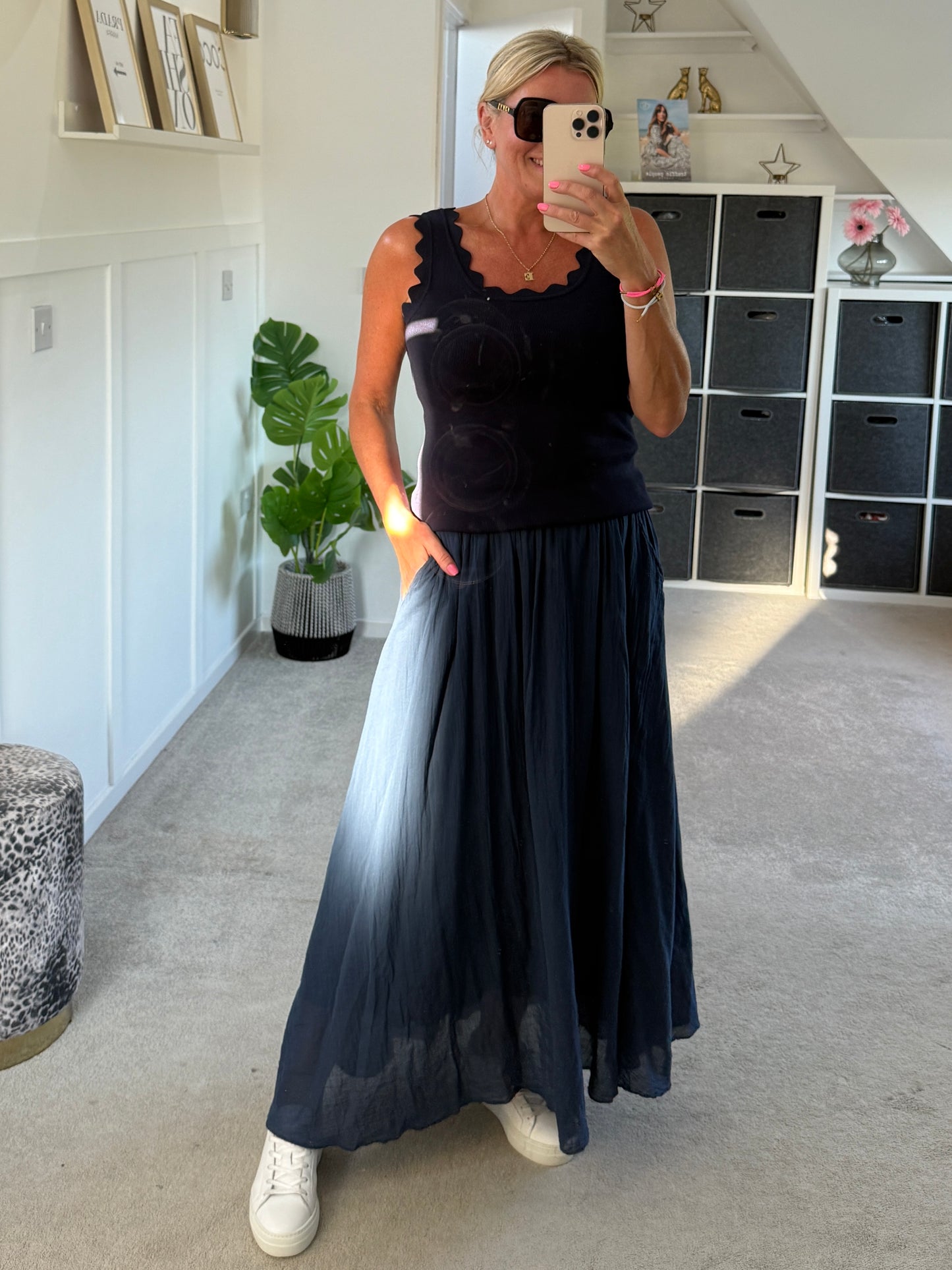 Navy Scallop Edge Vest Top