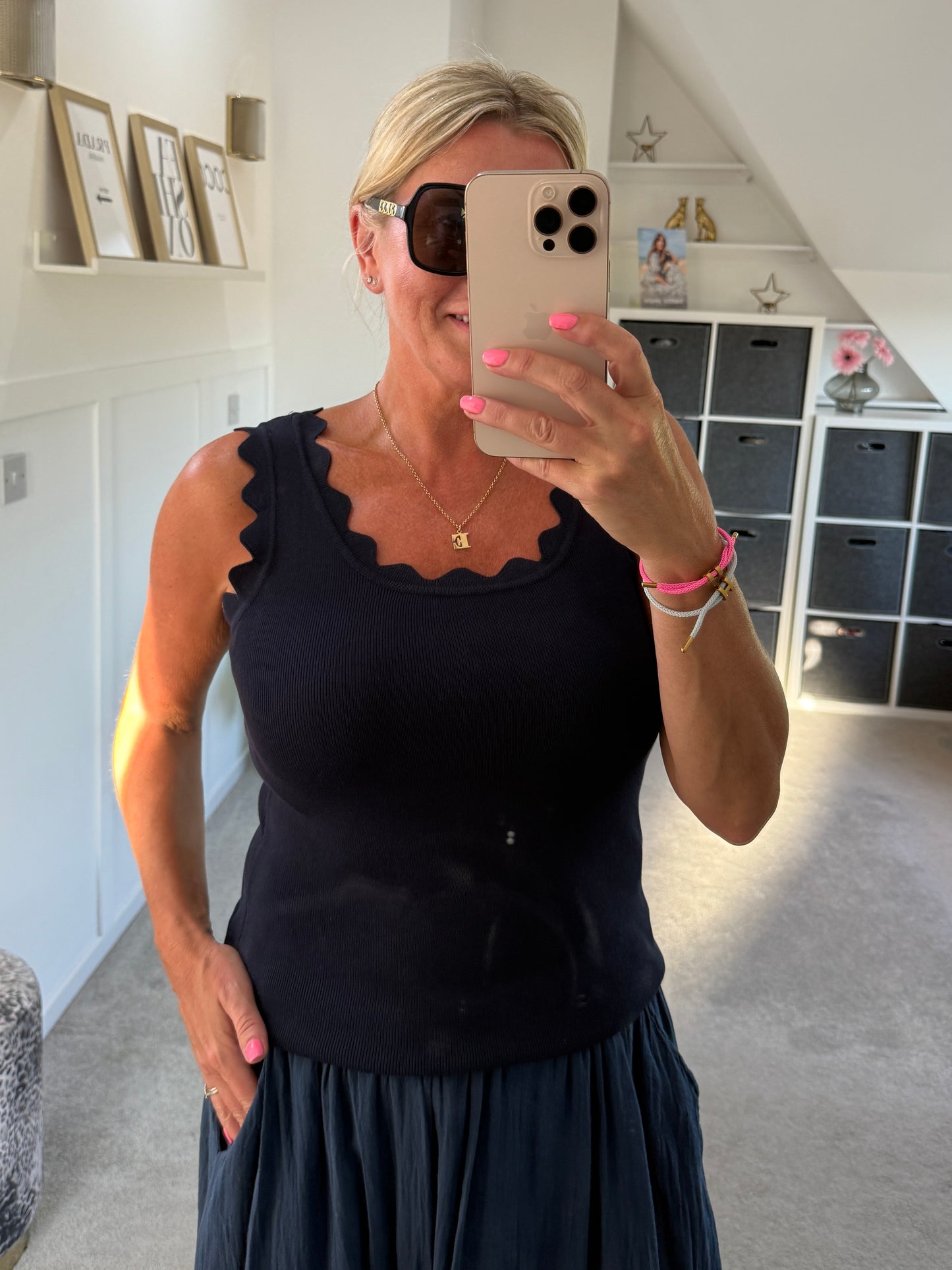 Navy Scallop Edge Vest Top