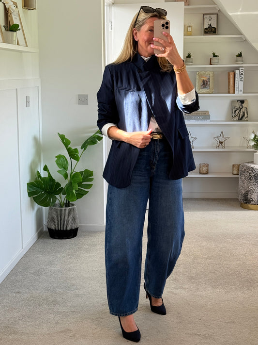 Navy Single Button Pinstripe Blazer