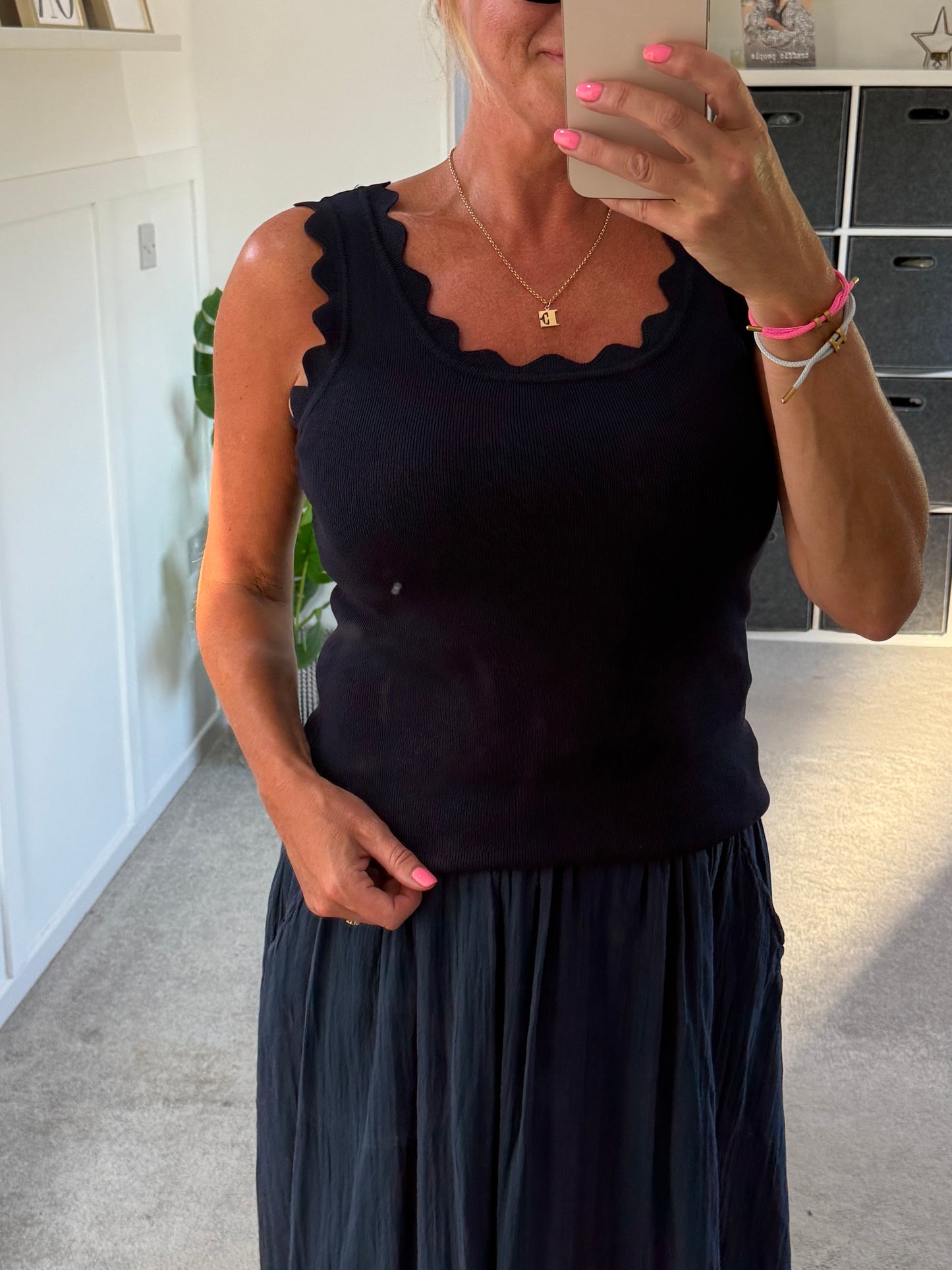 Navy Scallop Edge Vest Top