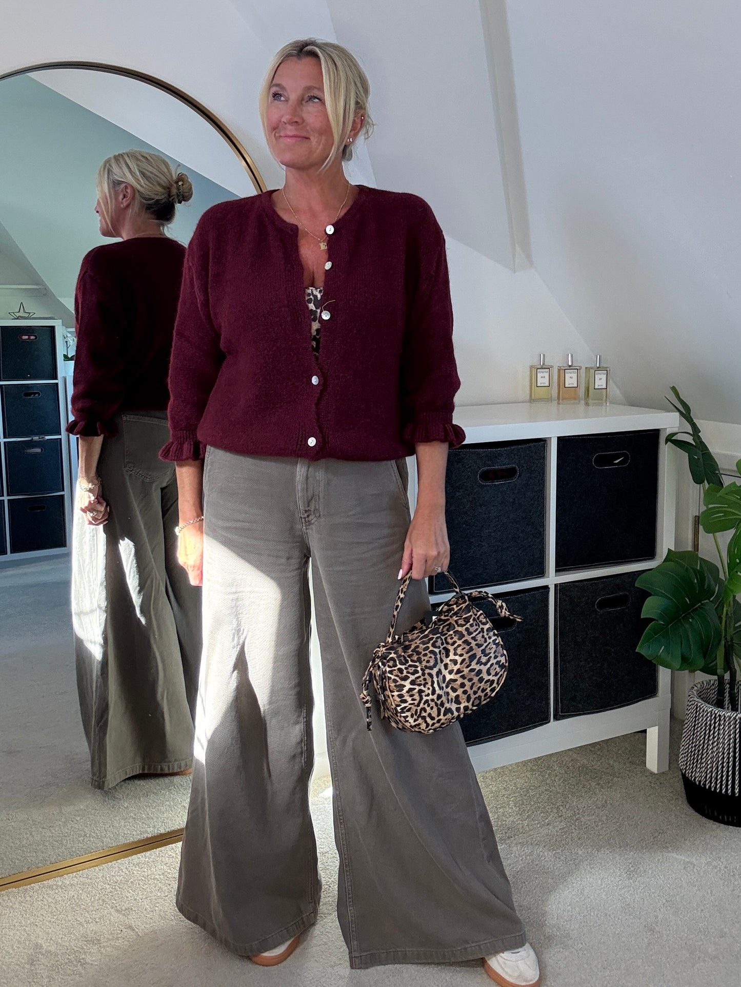 Burgundy Alpaca Mix Frill Sleeve Cardigan