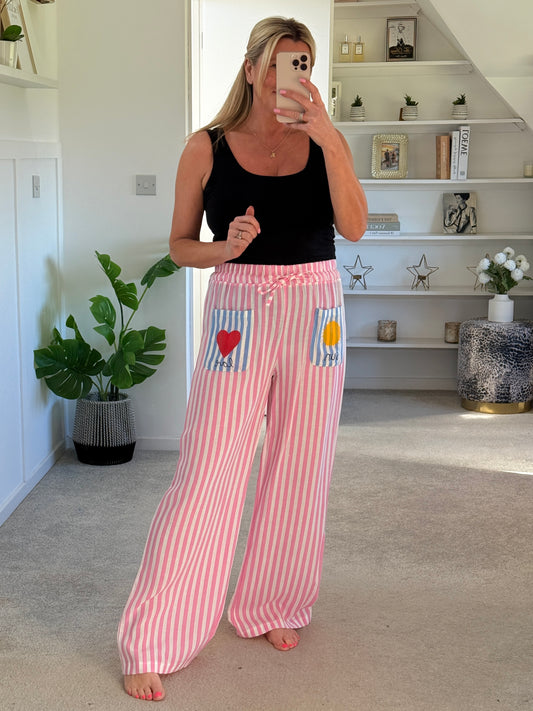 Pink Candy Stripe Linen Mix Trousers