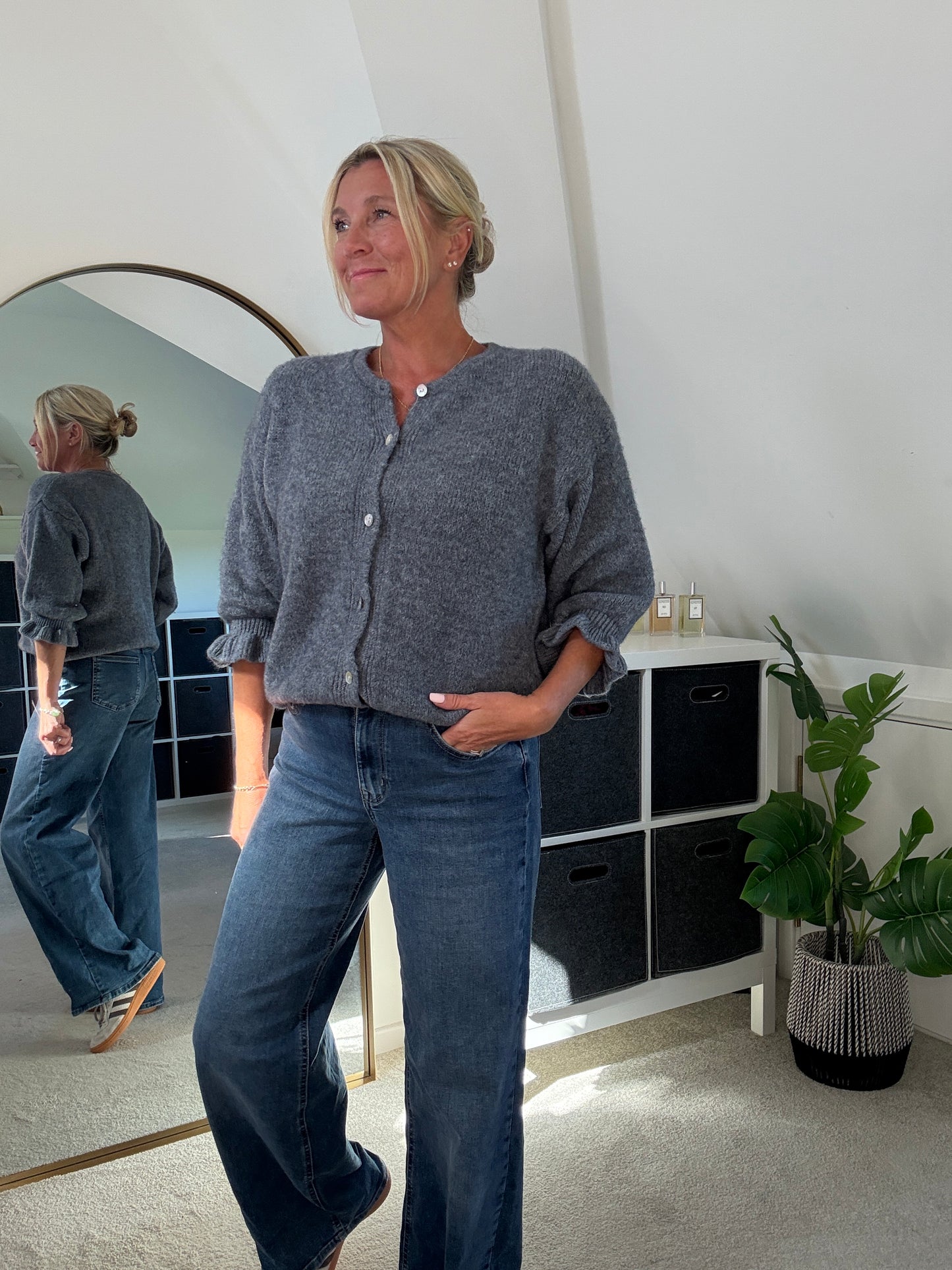 Grey Alpaca Mix Frill Sleeve Cardigan