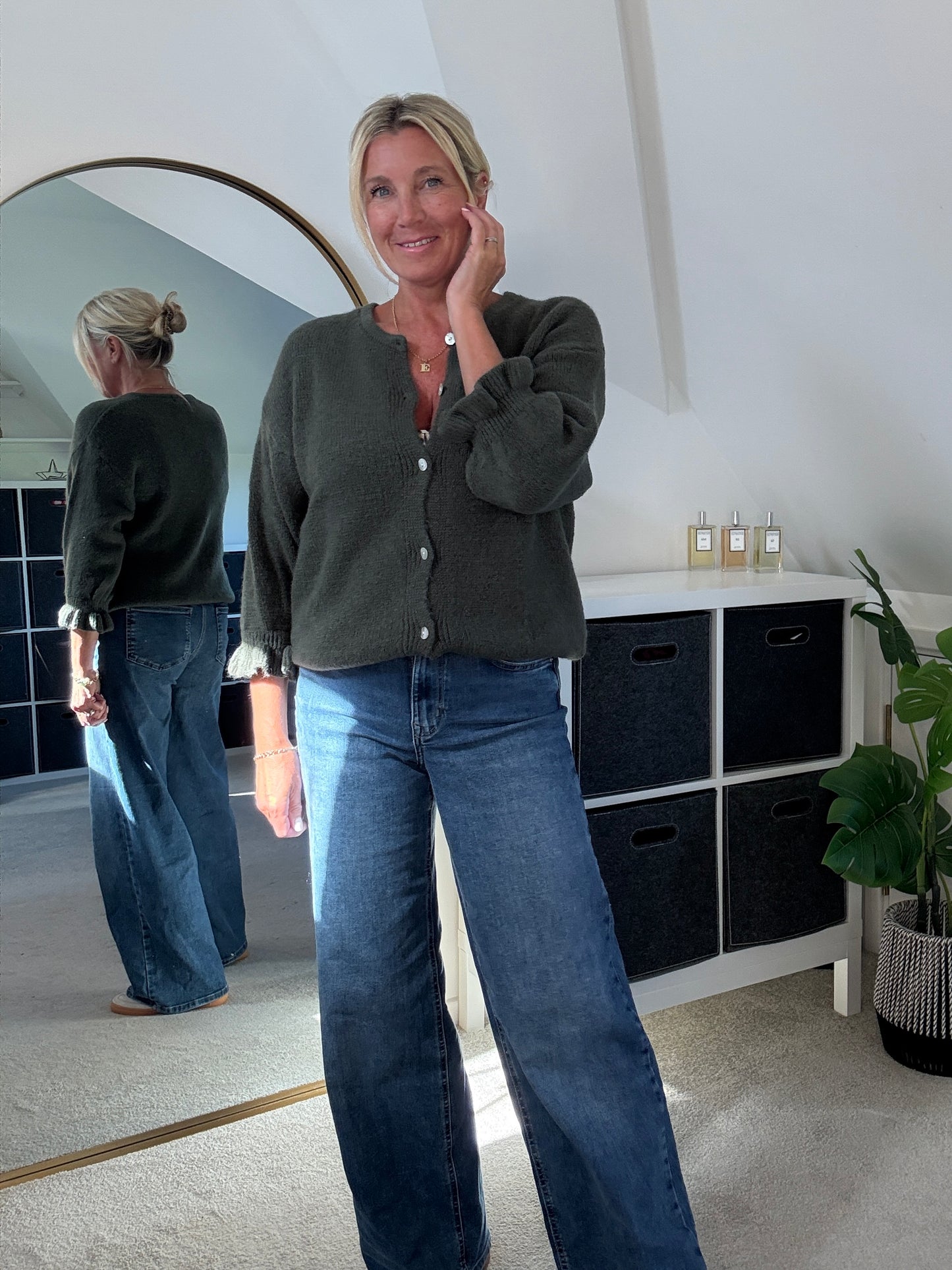 Khaki Alpaca Mix Frill Sleeve Cardigan