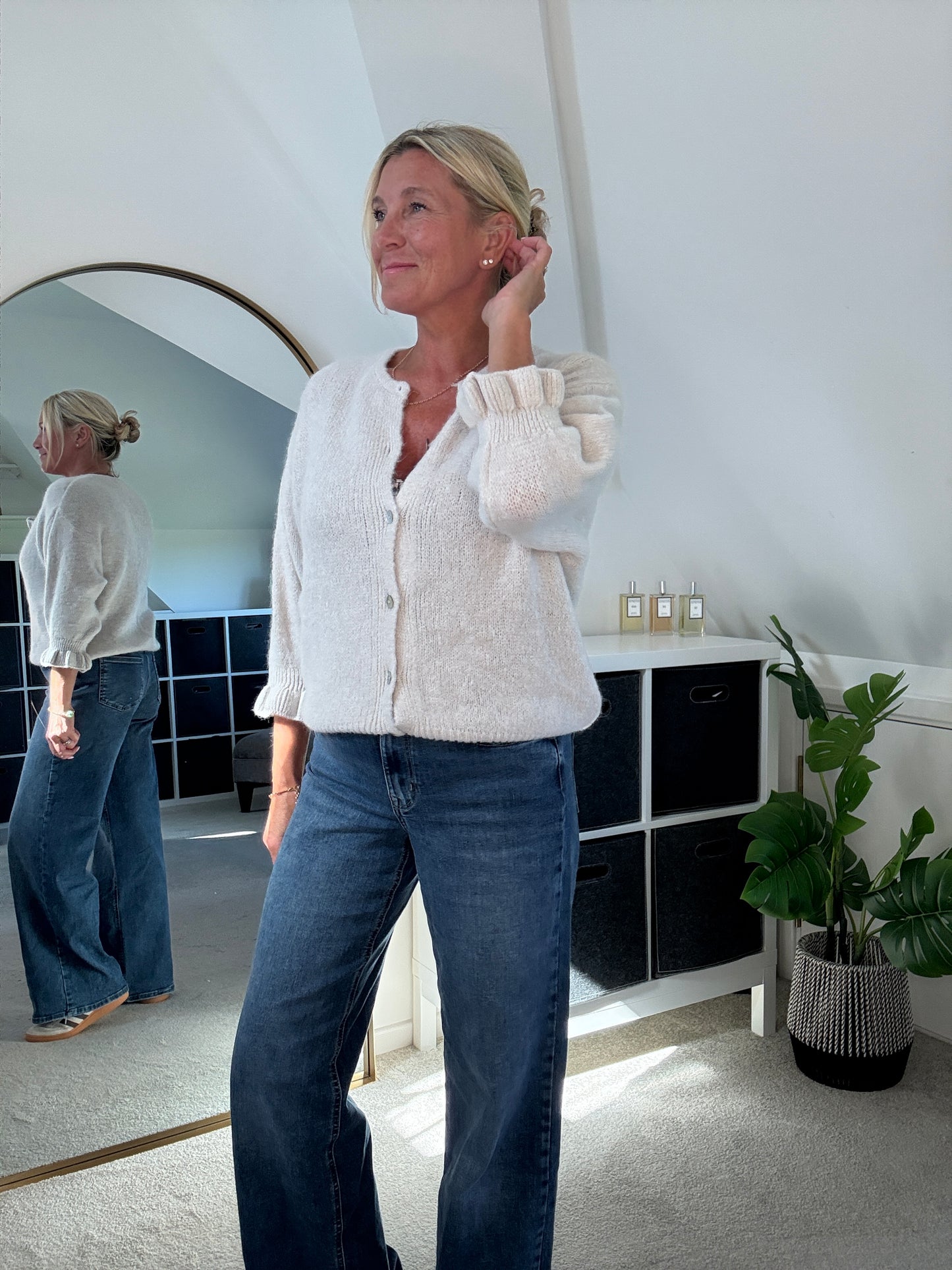 Oatmeal Alpaca Mix Frill Sleeve Cardigan