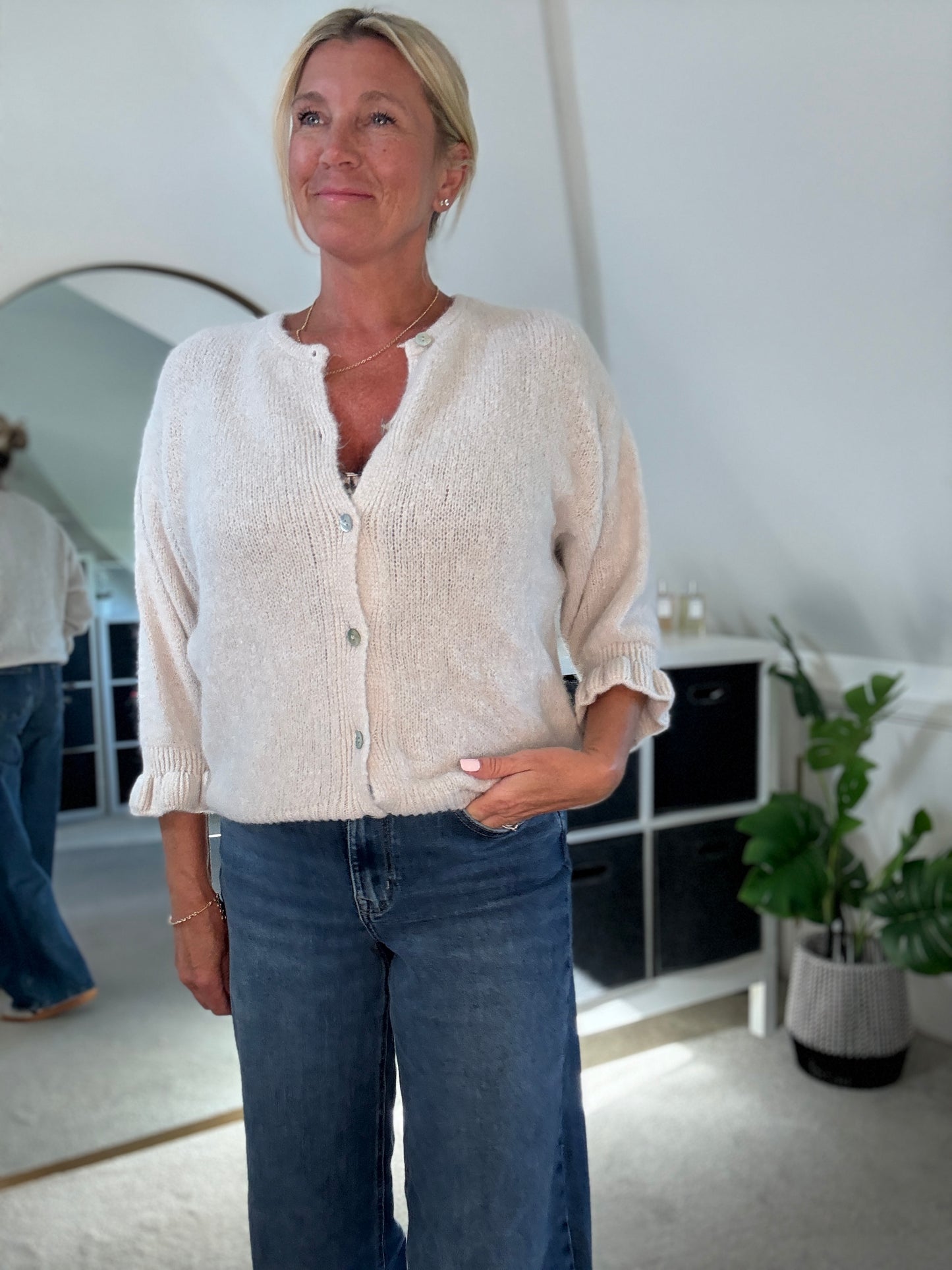 Oatmeal Alpaca Mix Frill Sleeve Cardigan