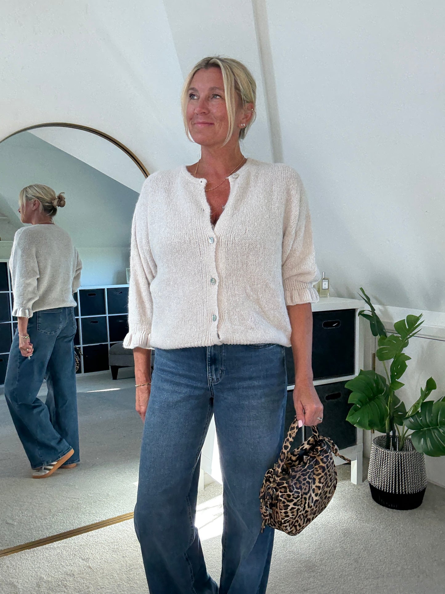 Oatmeal Alpaca Mix Frill Sleeve Cardigan