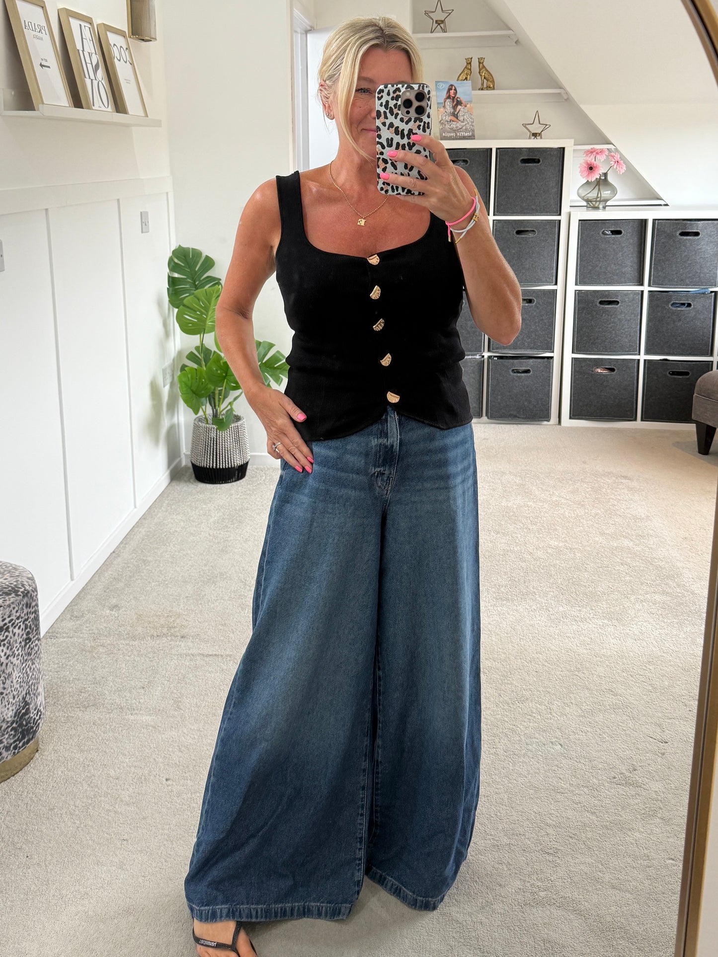 Black Scoop Neck Gold Button Waistcoat
