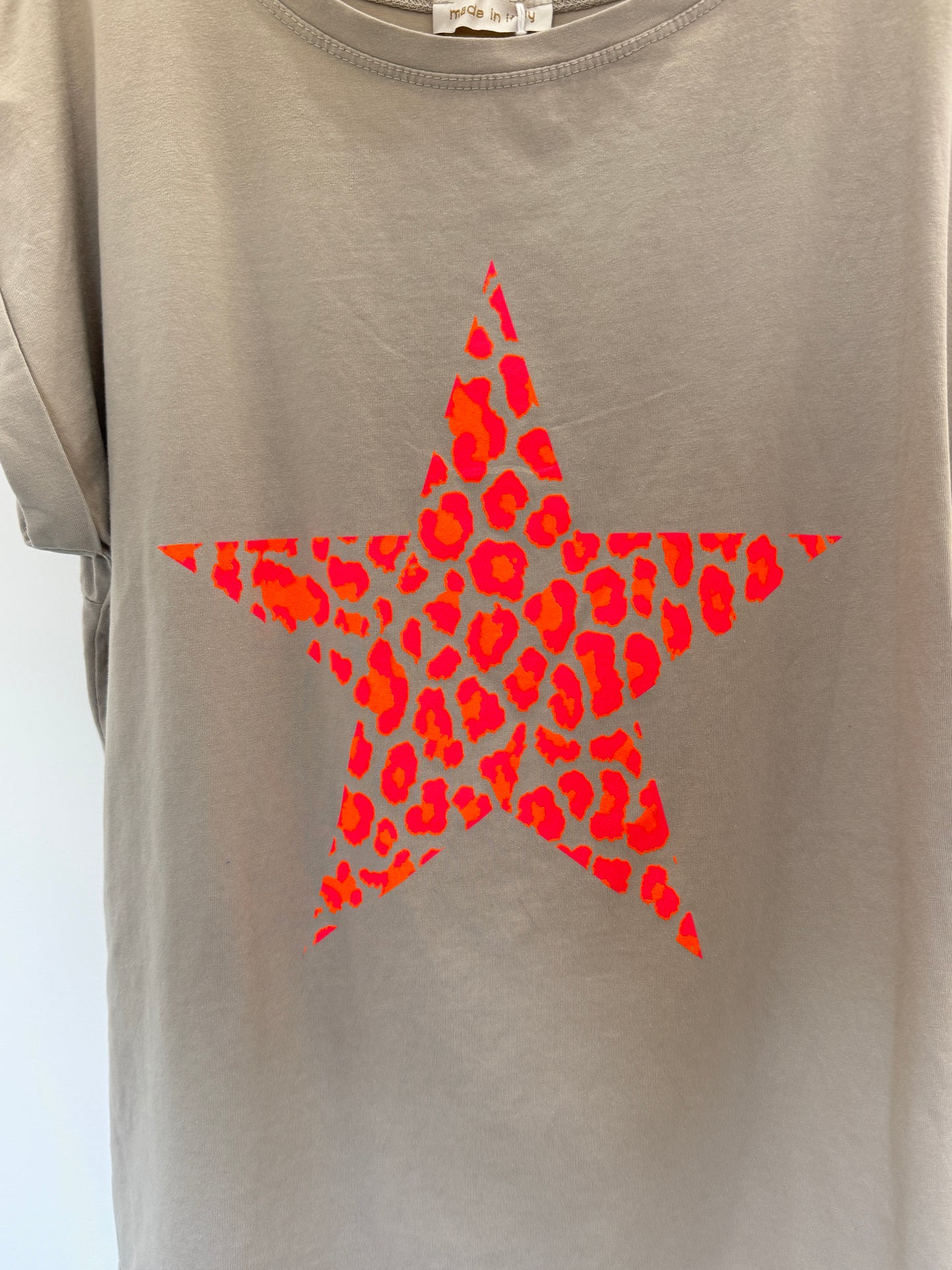Khaki Neon Leopard Star T Shirt