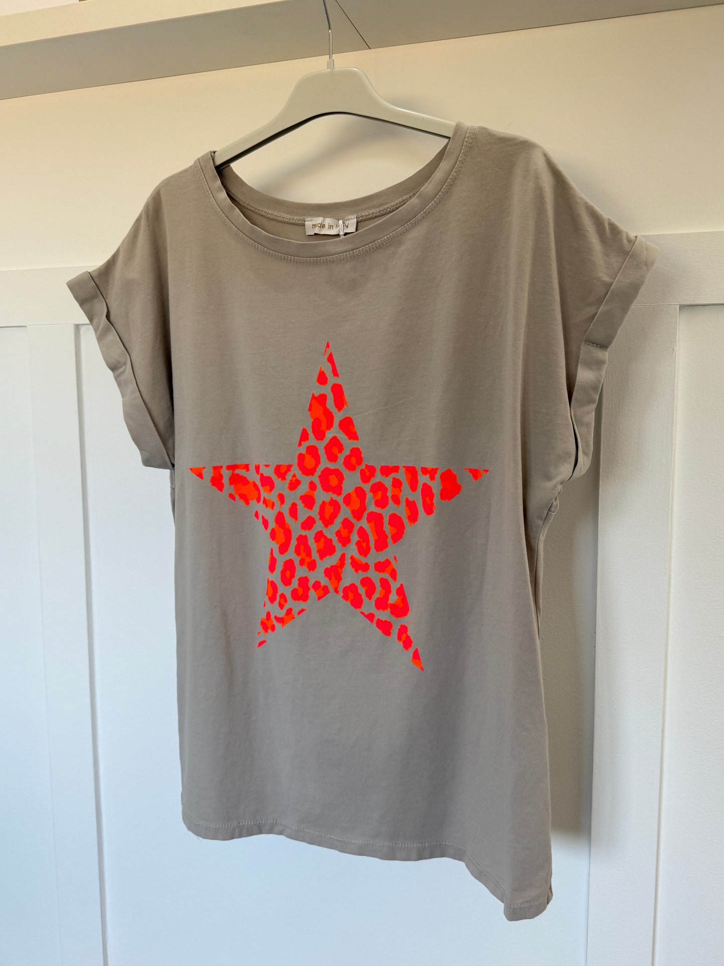 Khaki Neon Leopard Star T Shirt