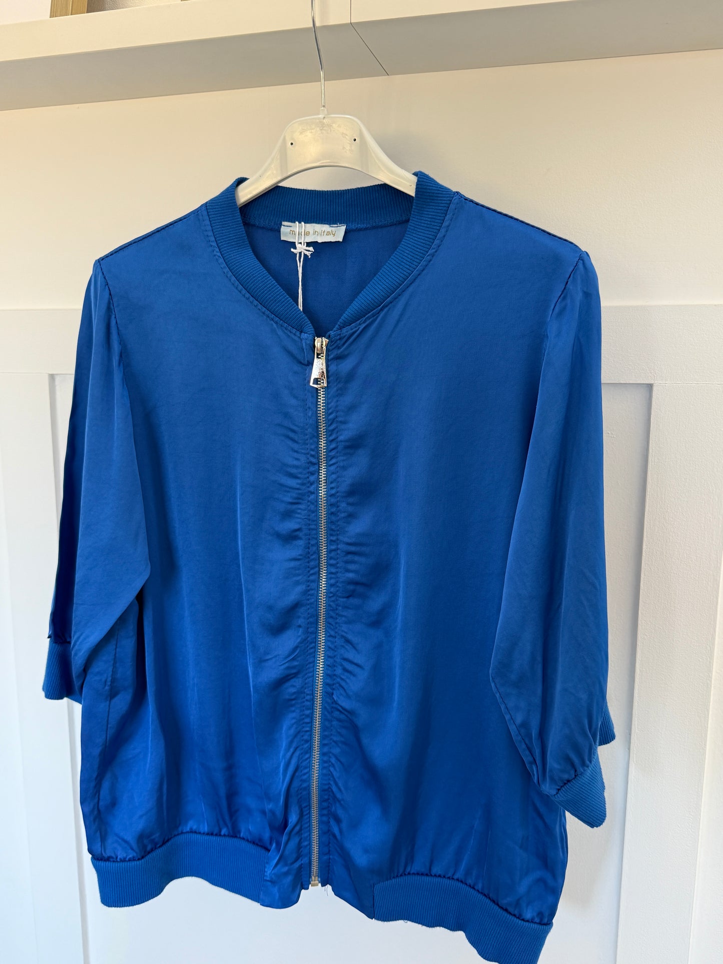 Cobalt Silk Mix 1/2 Sleeve Bomber Jacket