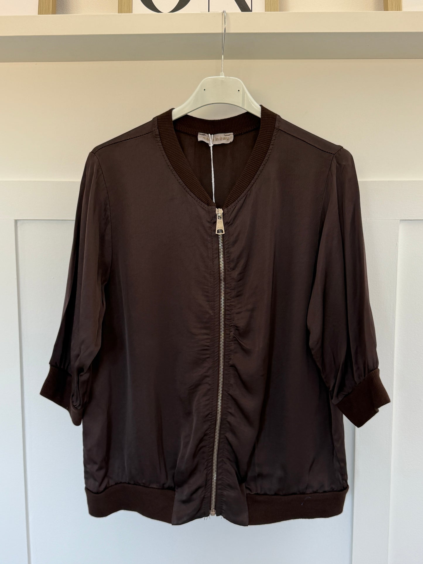 Chocolate Silk Mix 1/2 Sleeve Bomber Jacket