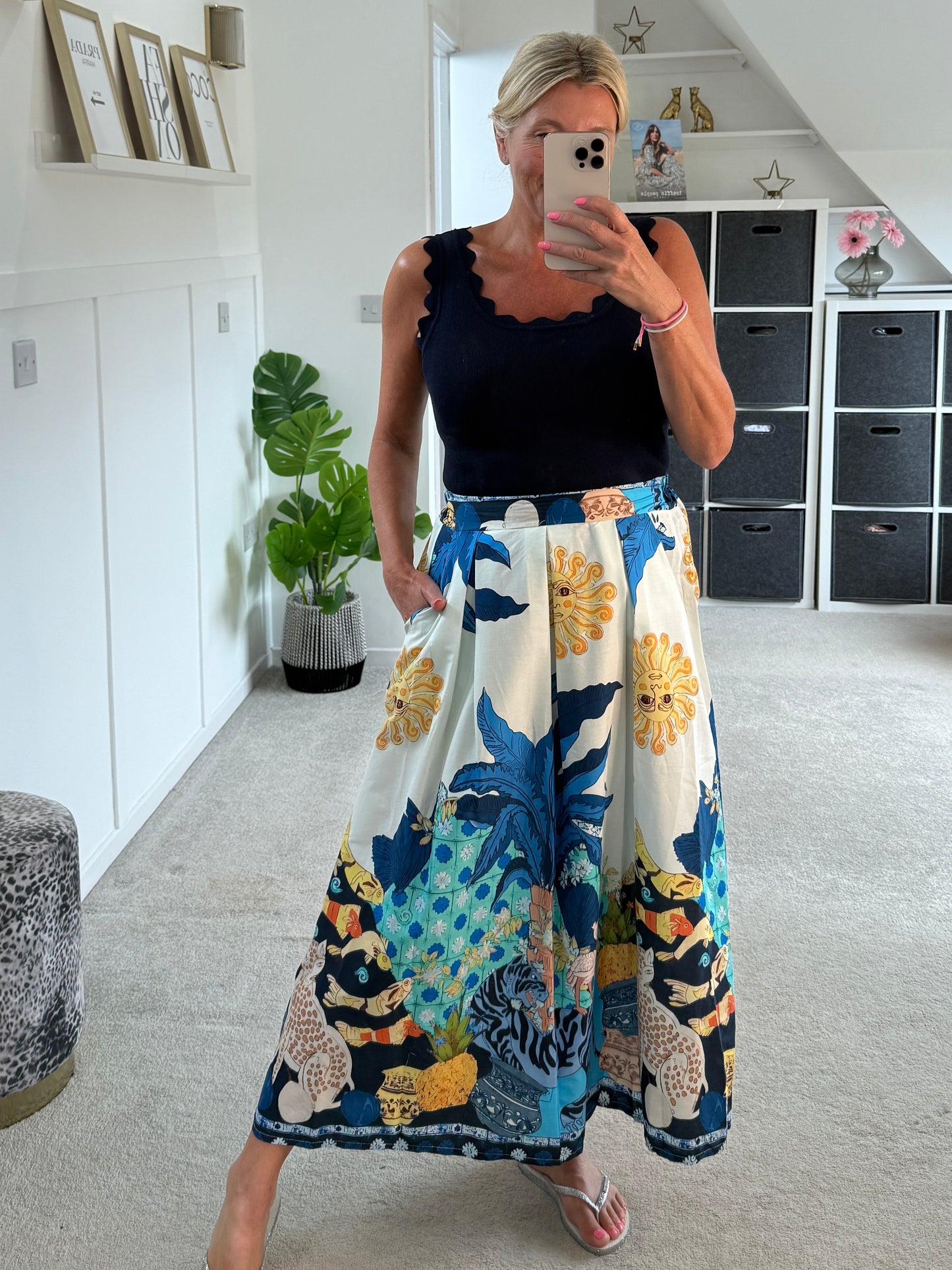 Cobalt Celestial Print Summer Skirt