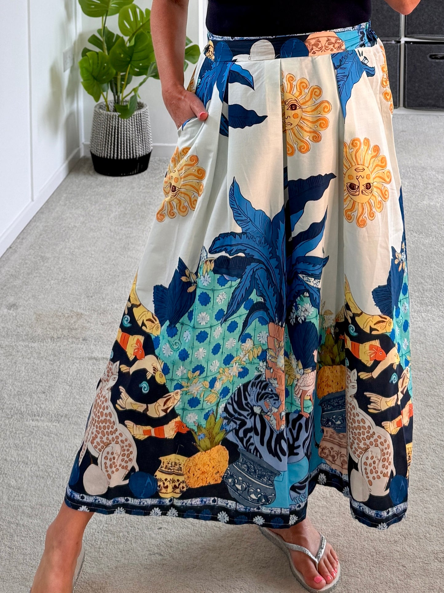 Cobalt Celestial Print Summer Skirt
