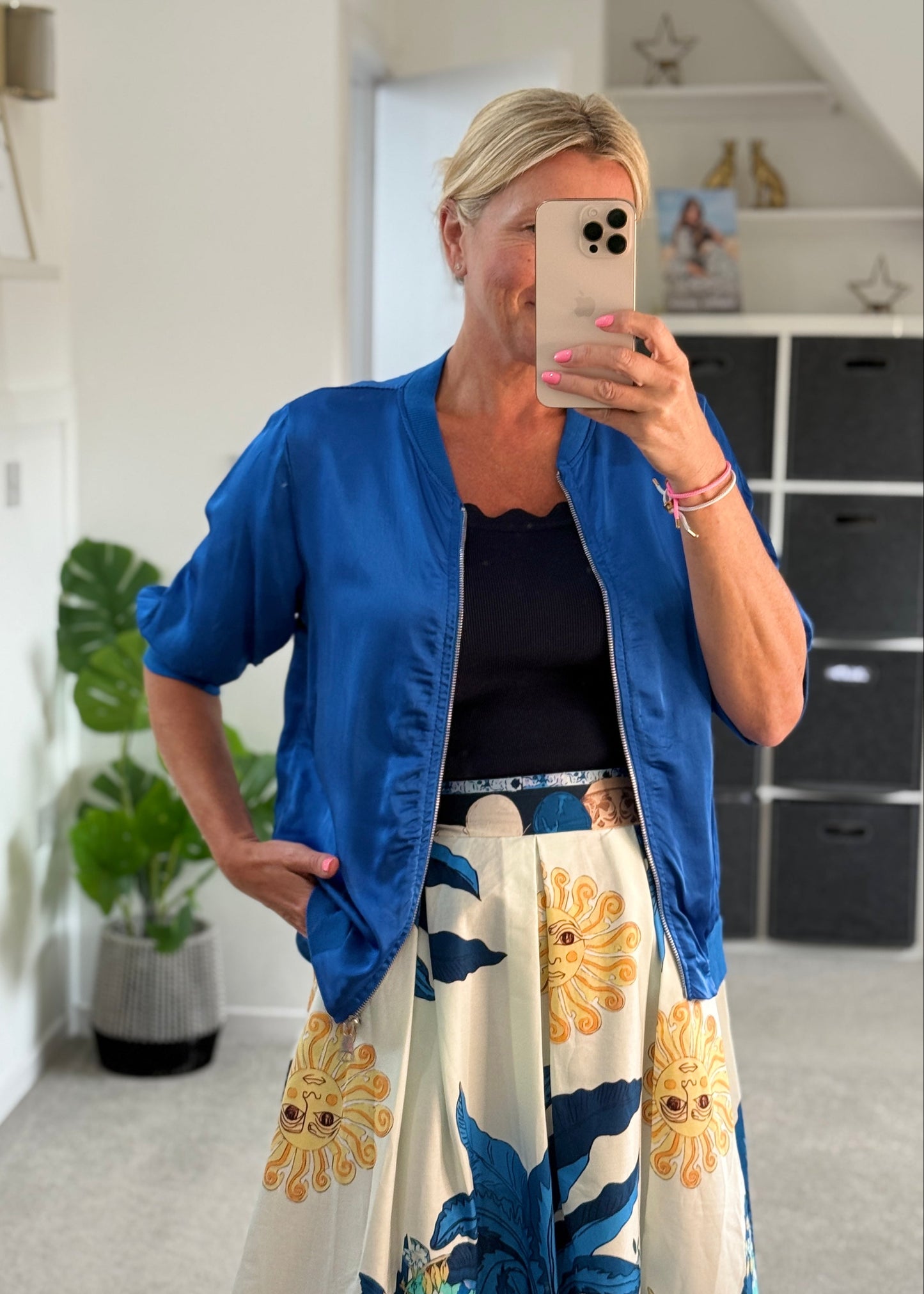 Cobalt Silk Mix 1/2 Sleeve Bomber Jacket