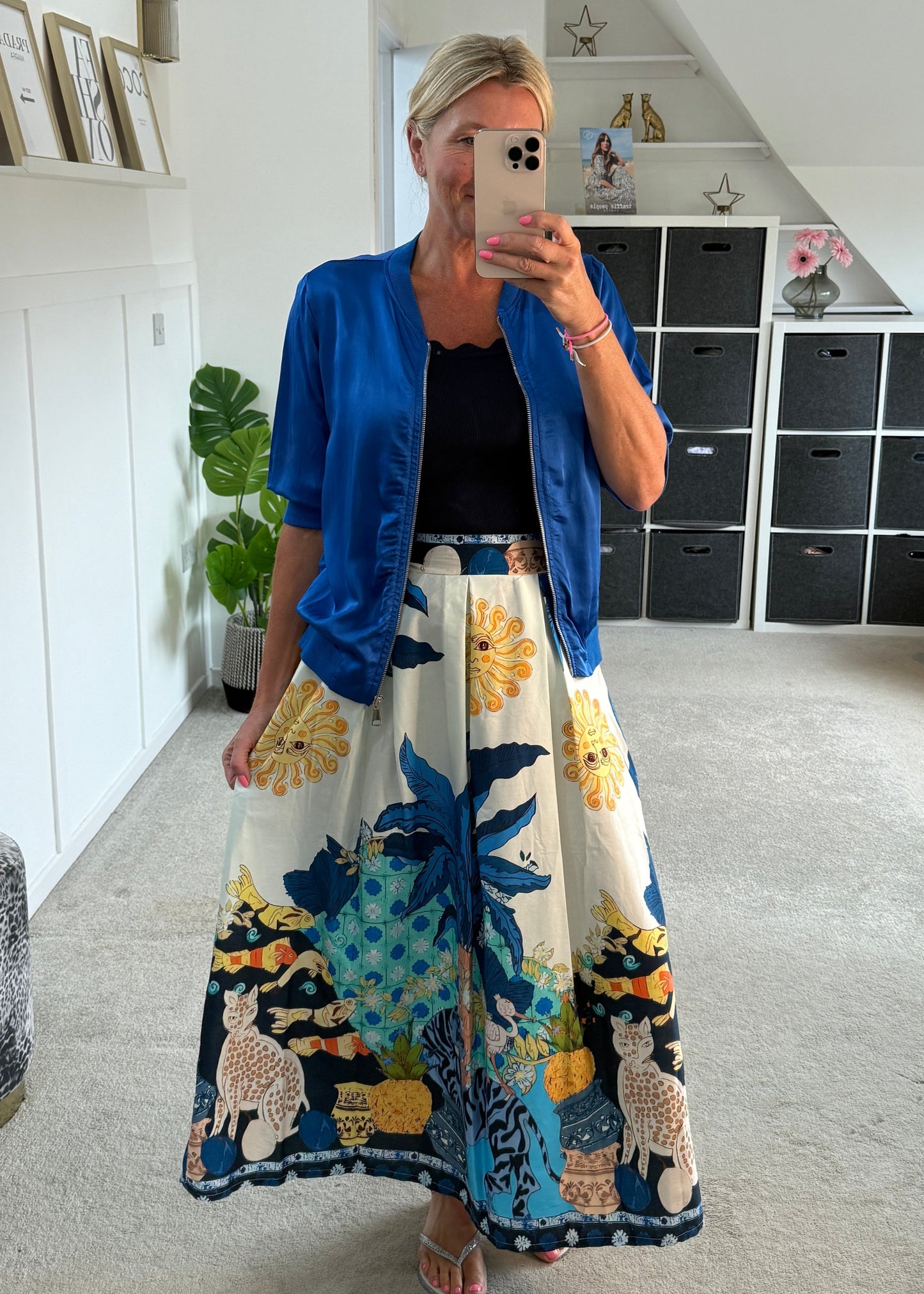 Cobalt Silk Mix 1/2 Sleeve Bomber Jacket