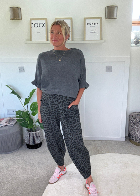 Grey Leopard Pocket Slim Barrel Cargo Joggers