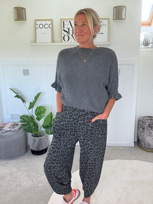 Grey Leopard Pocket Slim Barrel Cargo Joggers
