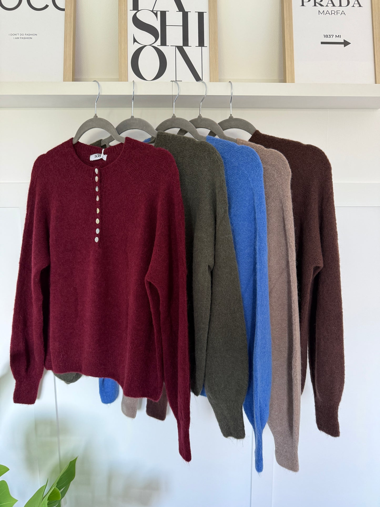 Burgundy Alpaca Mix Button Jumper