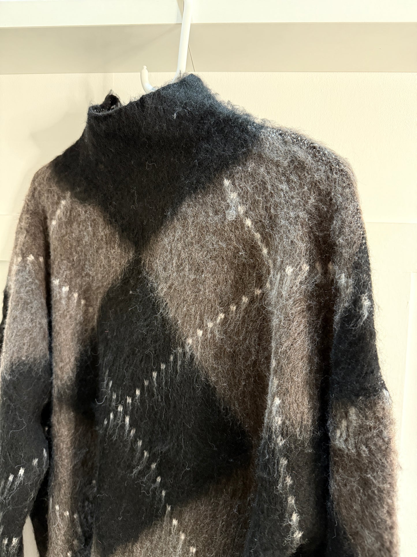 Brown/Black Argyle Funnel Neck Jumper