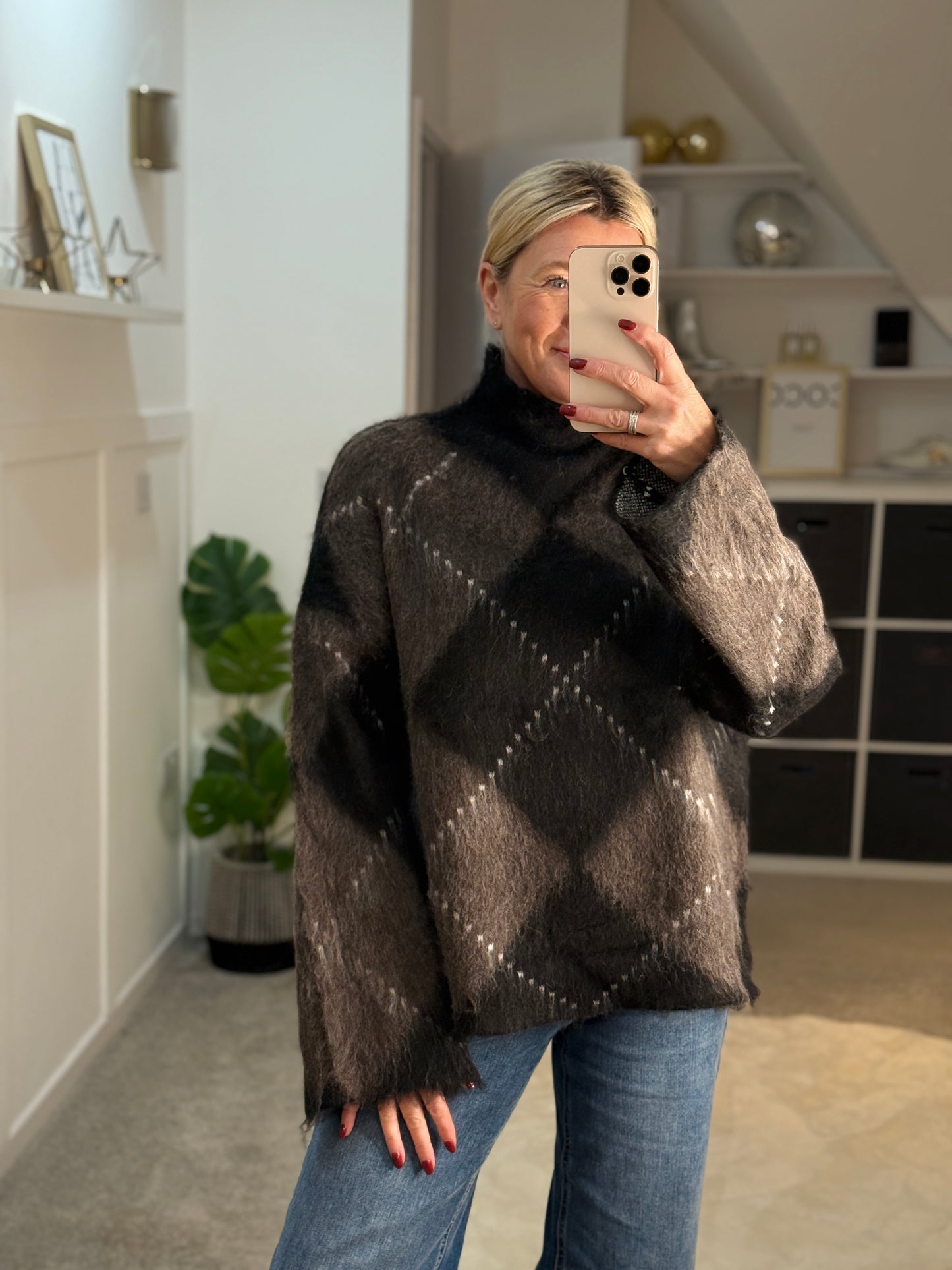 Brown/Black Argyle Mini Skirt