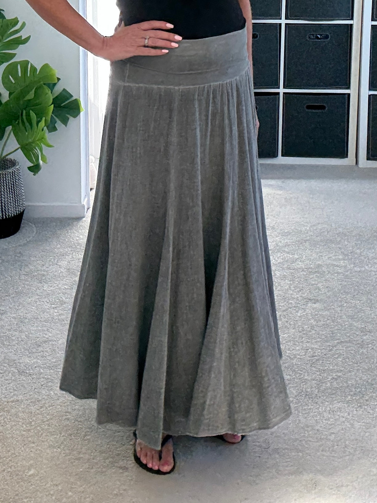 Grey Washed Linen Panel Skirt