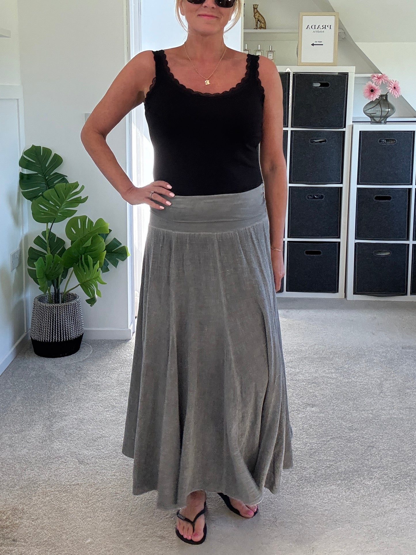 Grey Washed Linen Panel Skirt
